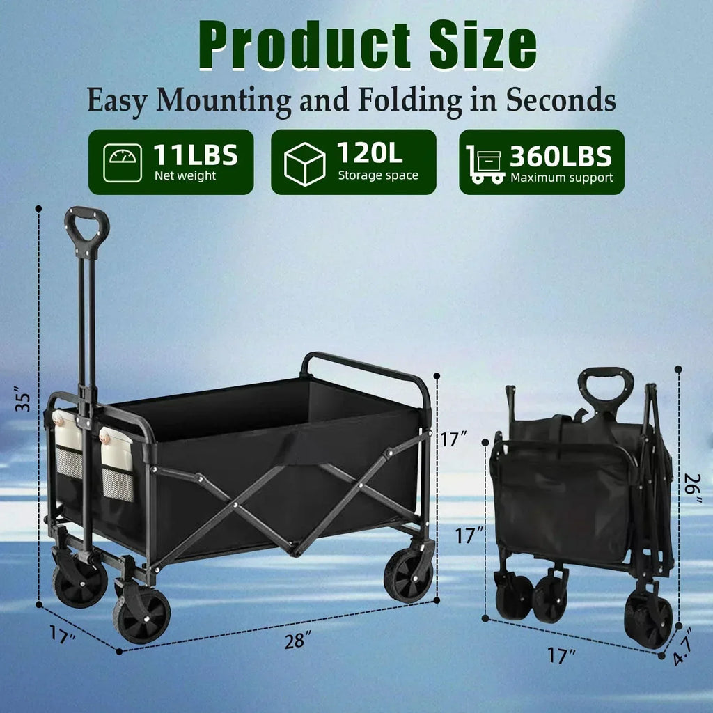Foldable 4-wheel cart foldable 37 inches long 480 lb capacity heavy-duty beach cart