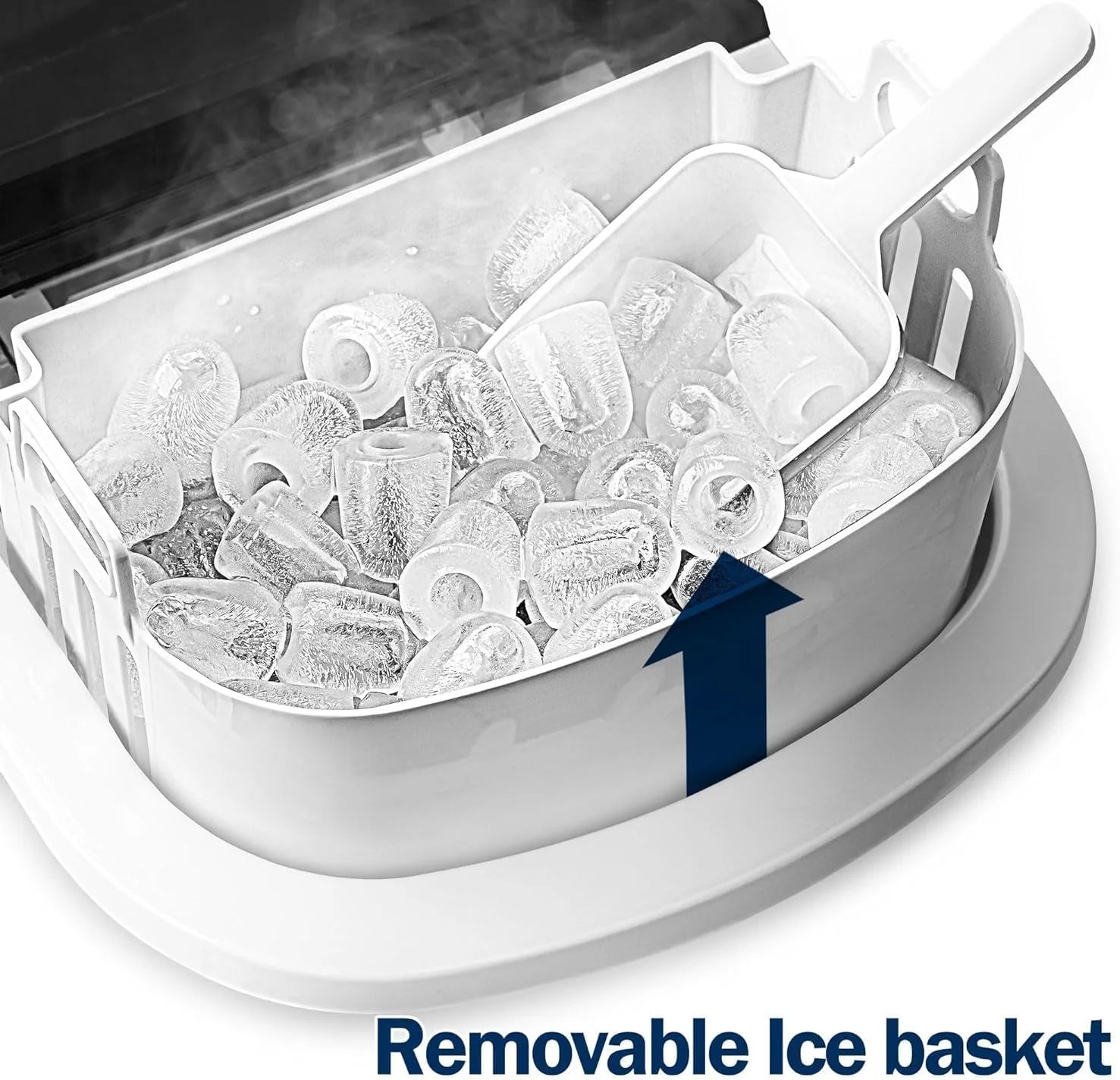 EUHOMY Nugget Ice Maker Countertop with Handle, Ready in 6 Mins, 34lbs Per Day, Removable Top Cover, Auto-Cleaning, Portable Sonic Ice Maker with Basket and Scoop, for Home/Party/RV/Camping (Black)