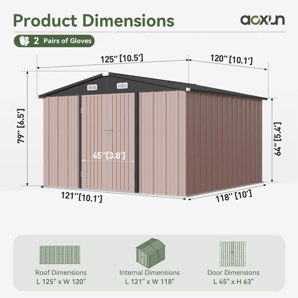 Aoxun 6.2x4 FT Shed Outdoor Storage Shed Metal Garden Shed Slooping Roof Tool Shed Bike Shed