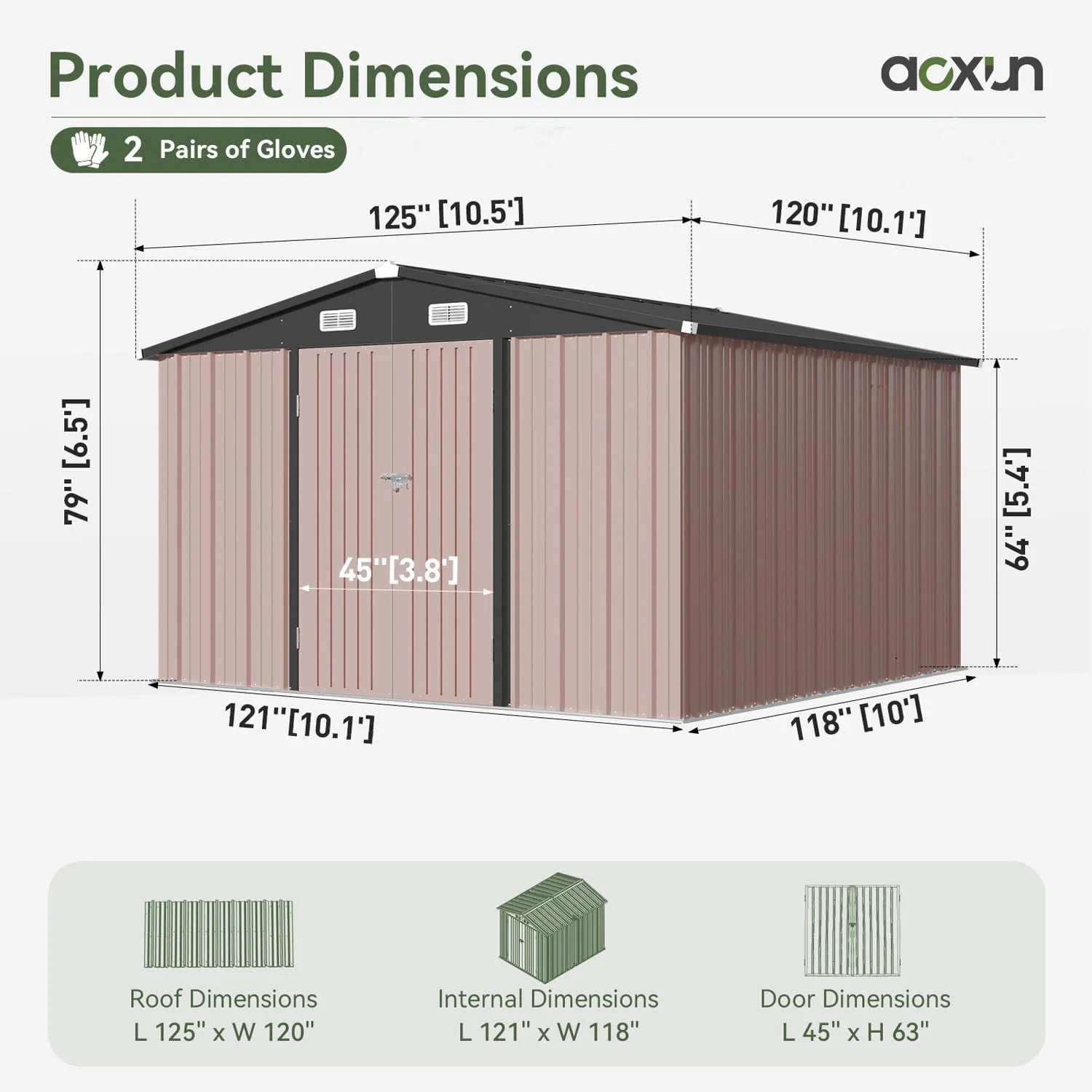 Aoxun 6.2x4 FT Shed Outdoor Storage Shed Metal Garden Shed Slooping Roof Tool Shed Bike Shed