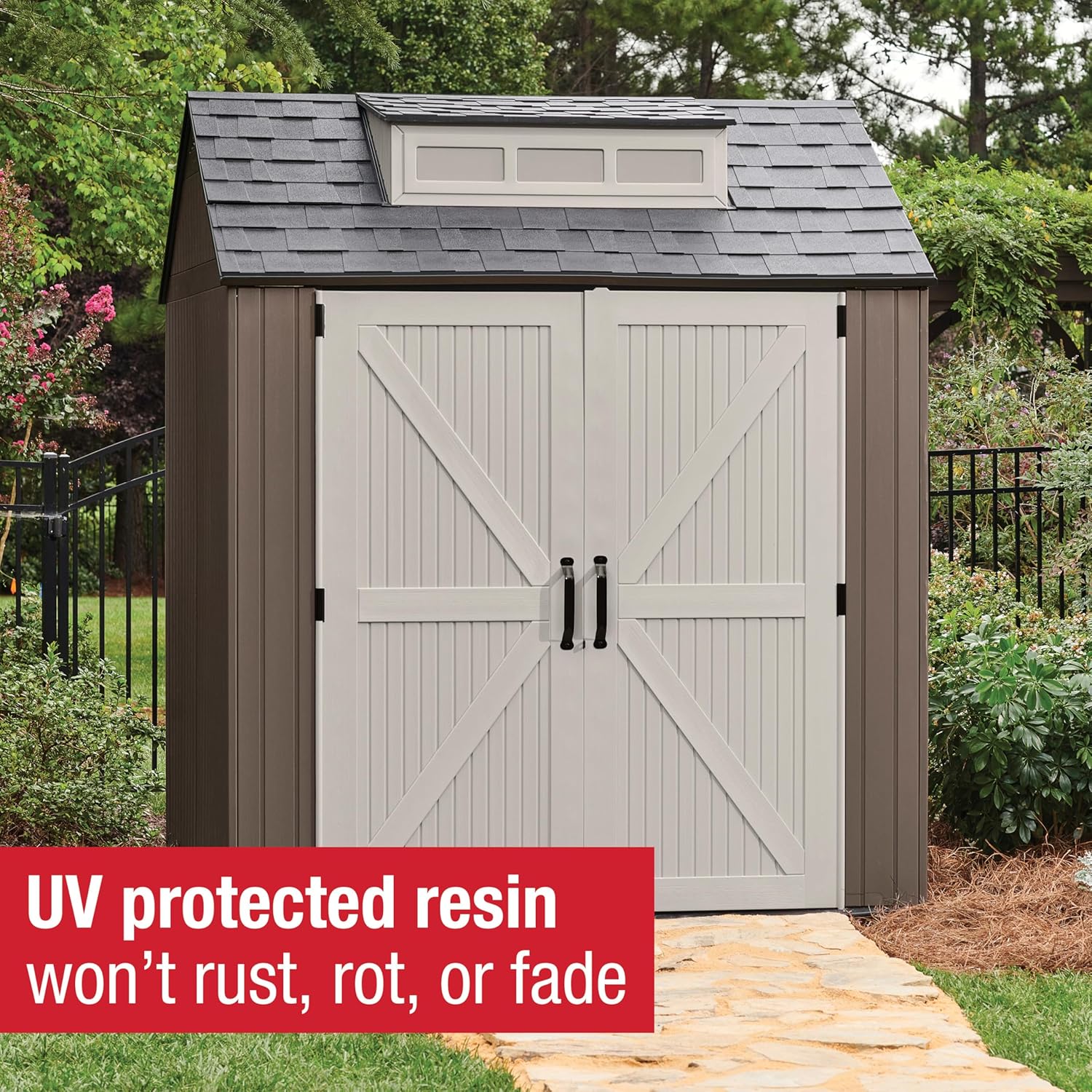 Rubbermaid Resin Outdoor Storage Shed With Floor Weather Resistant Gray Organization for Home