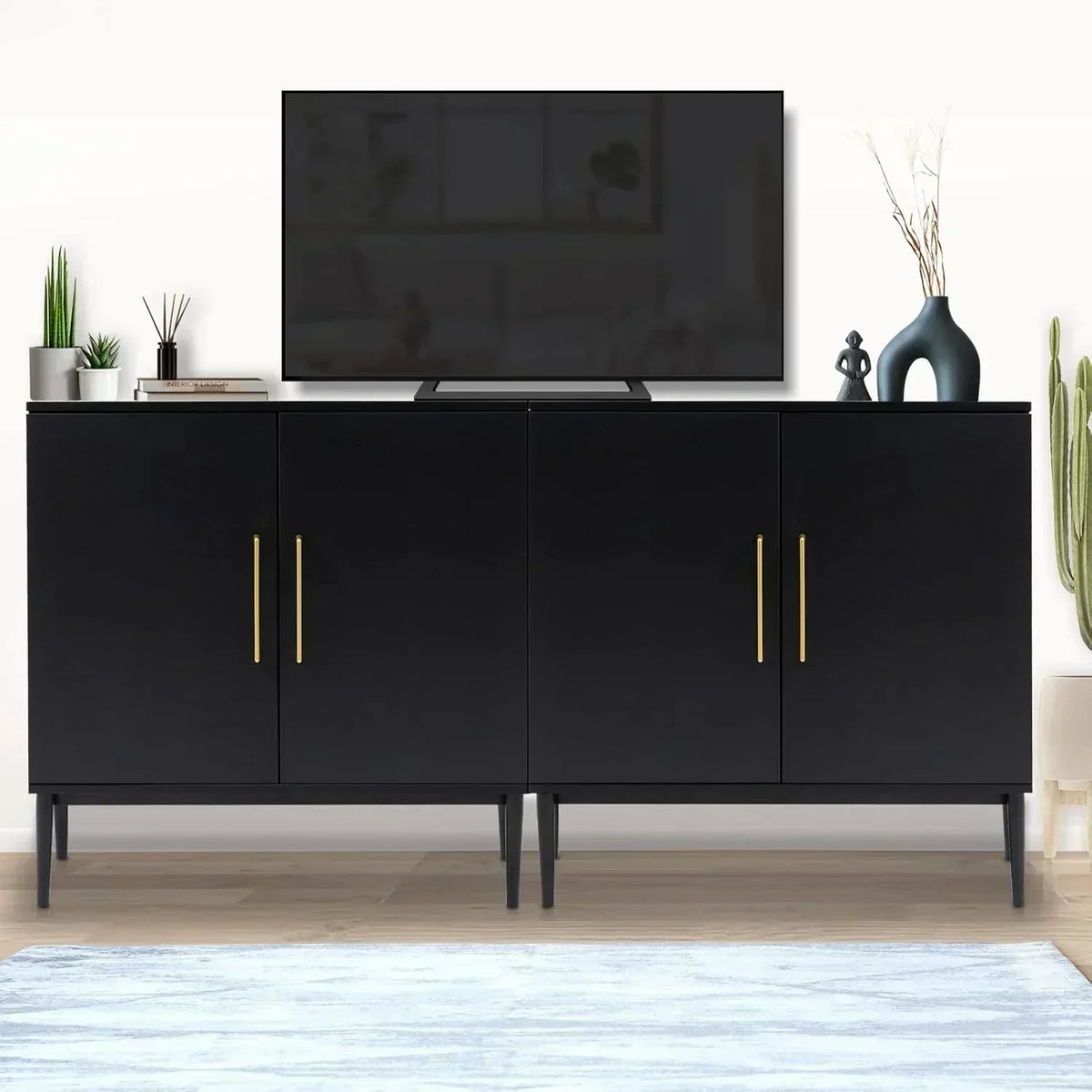 Free Standing Cabinet Black Wood for Living Room Bedroom Dining Room Hallway