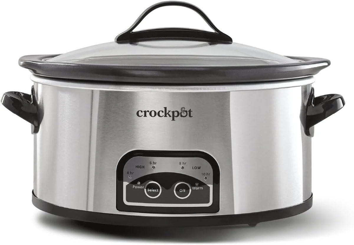 Large 8-Quart Programmable Slow Cooker with Auto Warm Setting Black Stainless Steel