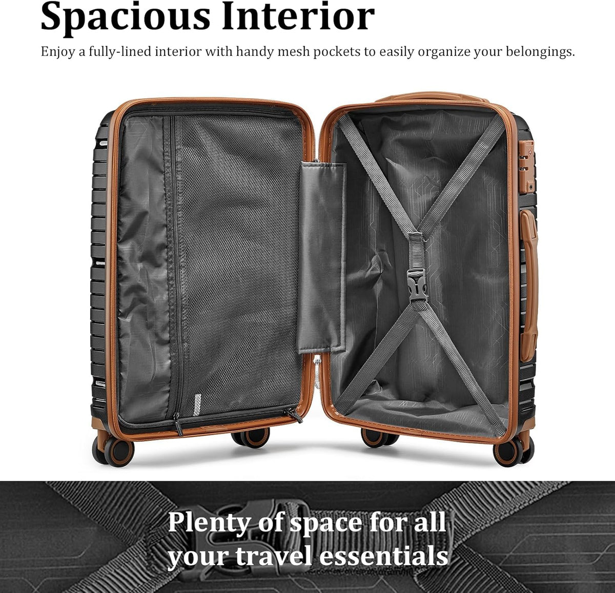 5-piece PP hardshell lightweight travel carry-on luggage set with dual spinner wheels