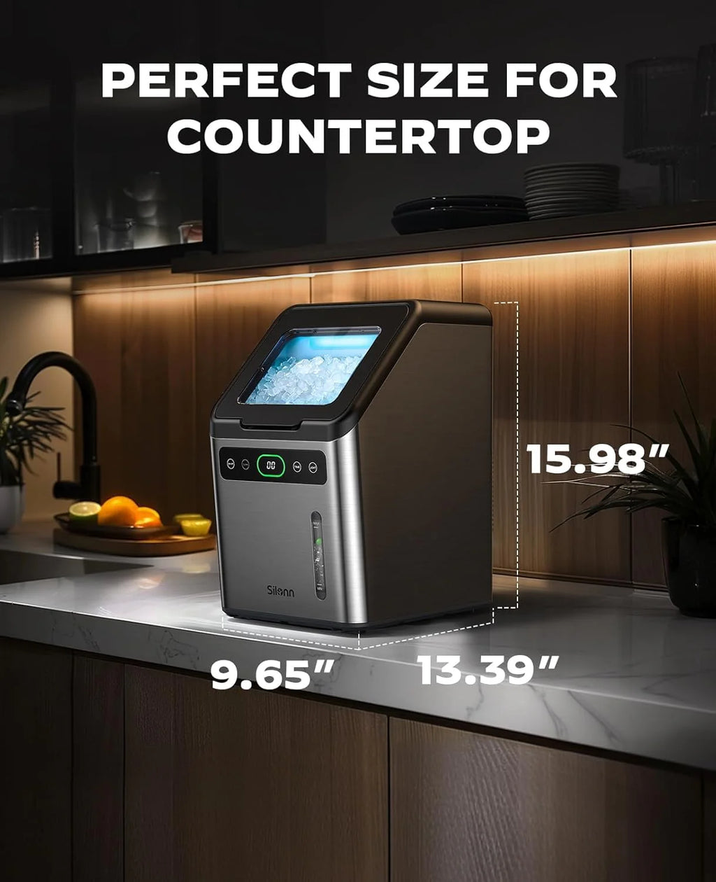 Nugget Ice Maker Countertop, Silonn Chewable Pellet Ice Machine with Self-Cleanin Function, 33lbs/24H Portable Ice Makers for Home Kitchen Officce, Black