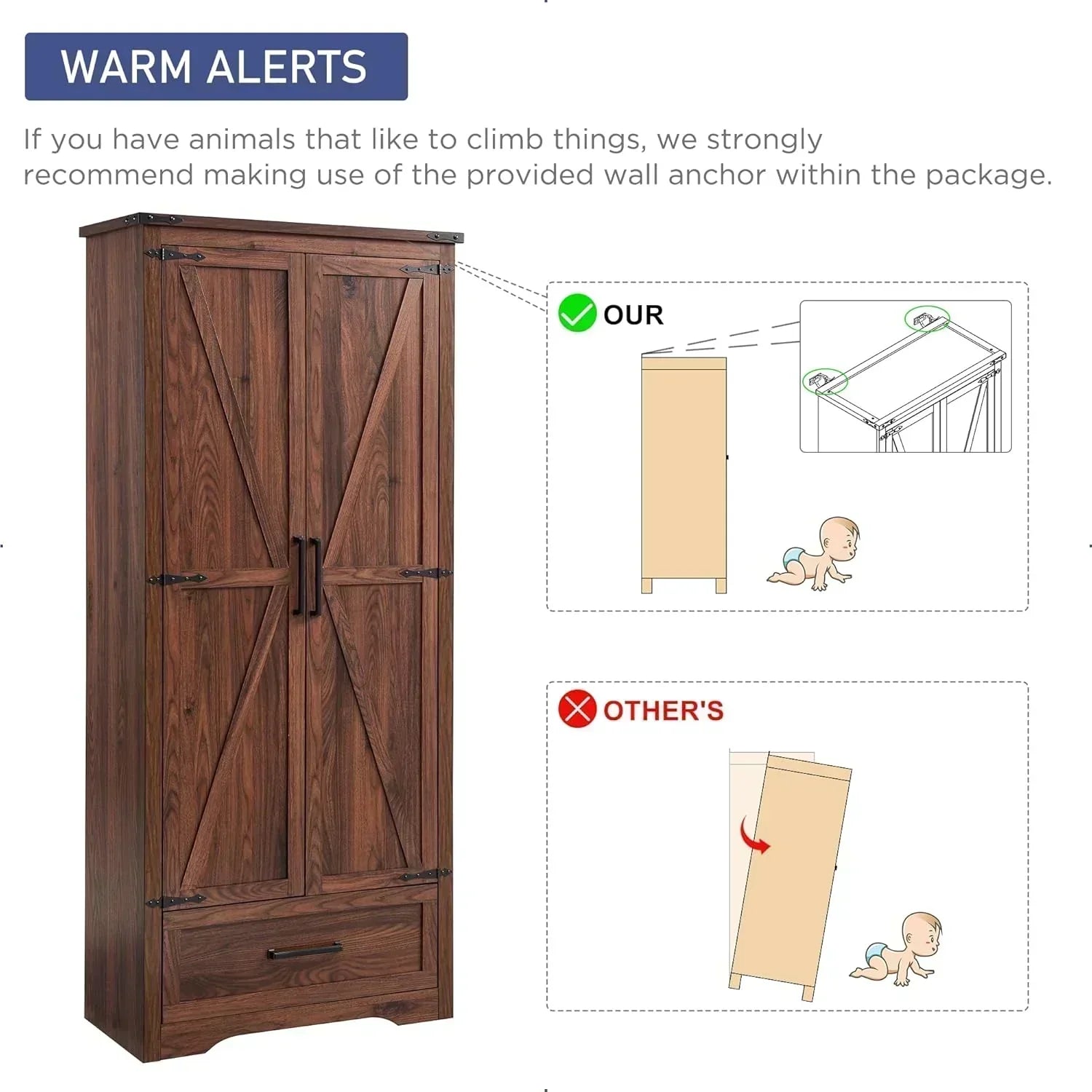 JXQTLINGMU Farmhouse Kitchen Pantry 72 Tall Wood Kitchen Storage Cabinet Adjustable Shelves