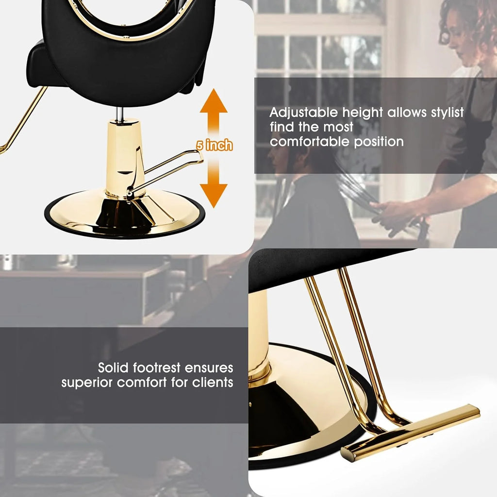 Artist Hand Salon Chair Reclining Barber Chair Oversized Hydraulic Pump Heavy Duty Hair Salon Chair 360 Degree Swivel Hair Chair for Hair Stylist, Beauty Spa Equipment Max Load 400 LBS, Black and Gold