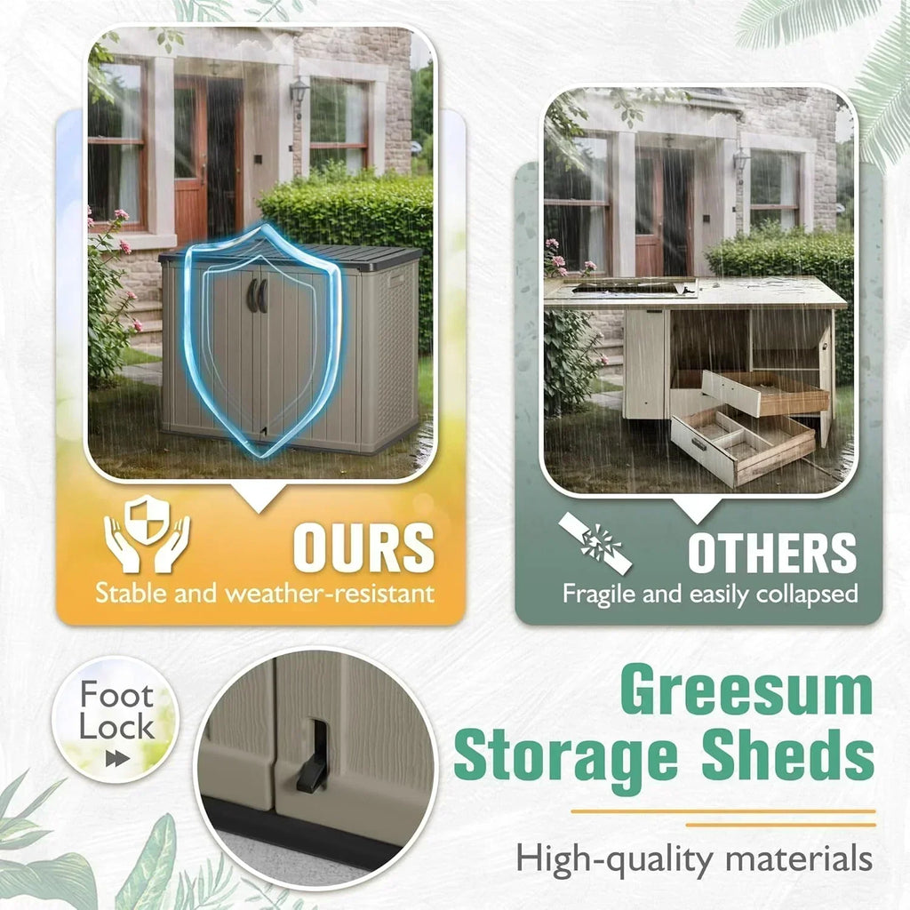 Greesum Outdoor Horizontal Storage Shed 27 Cu.ft Resin Large Storage Box for Garden Patio
