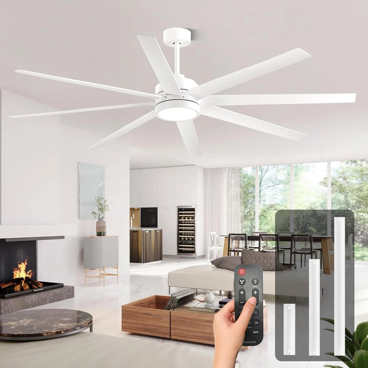 Modern Ceiling Fans with Lights, 72 Inch Ceiling Fan with Light and Remote, Bedroom Living Room Library Cafe Outdoor/Industrial,24W 3CCT Dimmable, 8 Blades 6 Speed Reversible Quiet DC Motor, Black