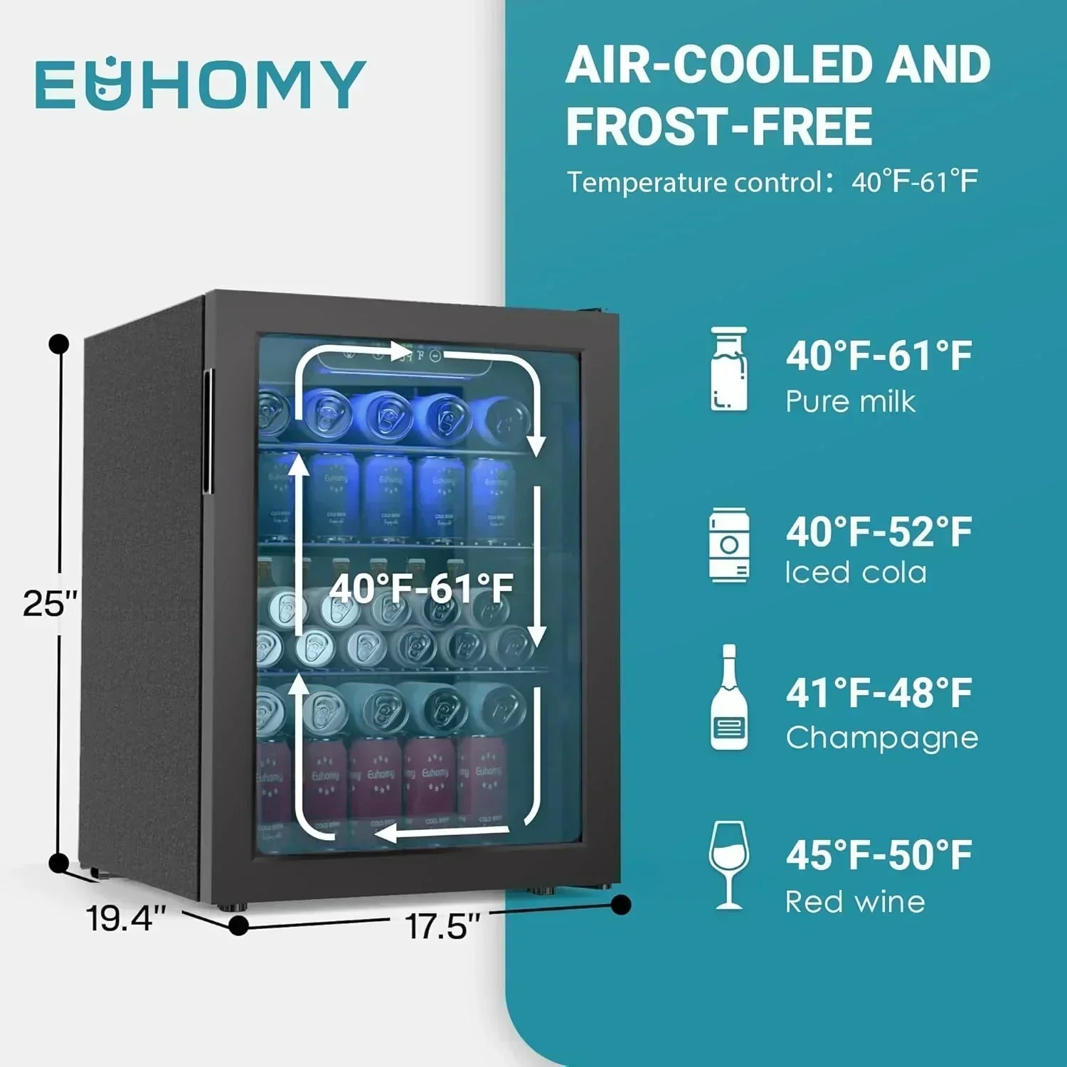 EUHOMY Beverage Refrigerator Cooler 130 Can Mini Fridge with Glass Door Beverage Cooler