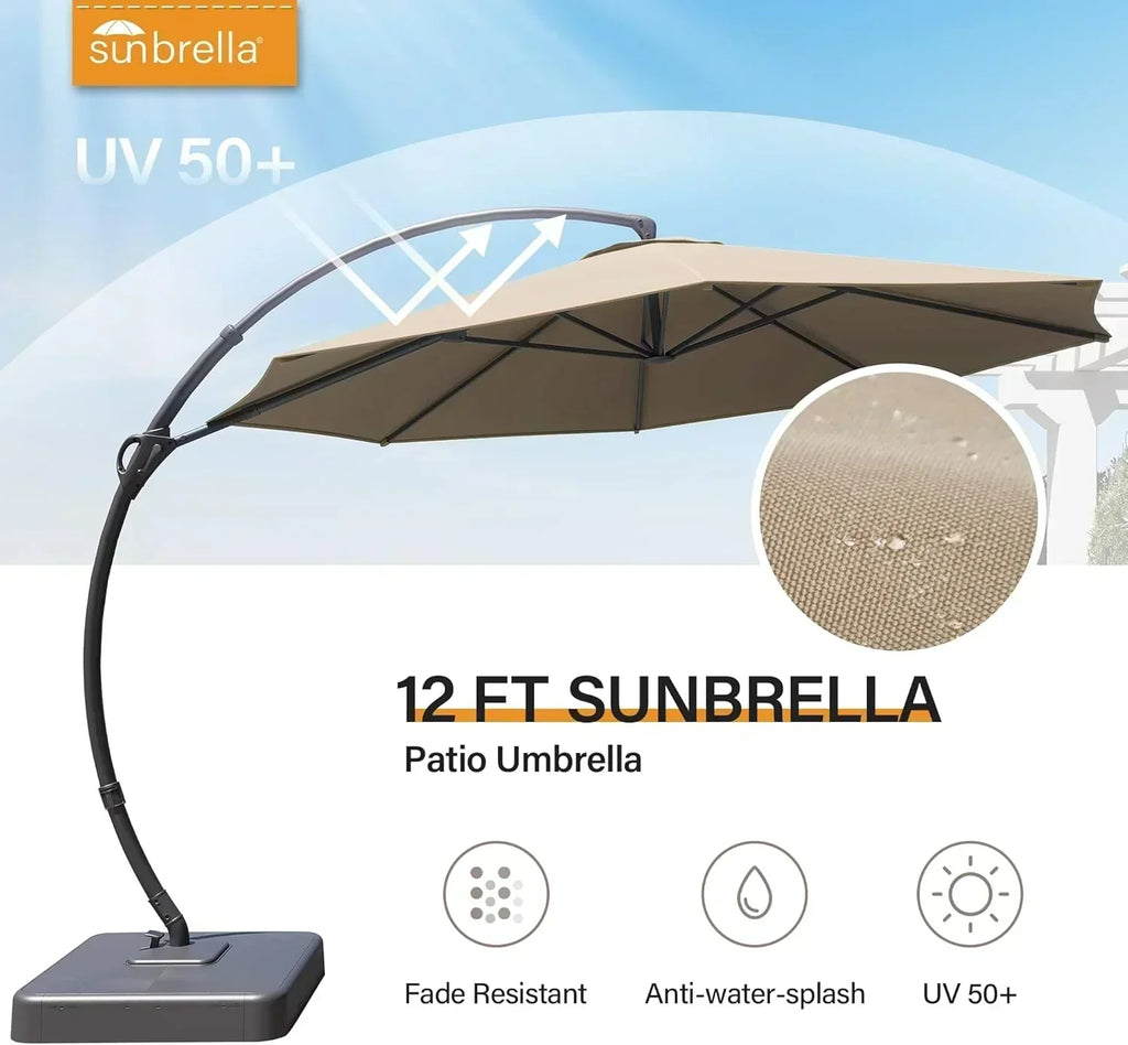 LAUSAINT HOME Outdoor Patio Umbrella with Base included 11 FT Deluxe Curvy Cantilever Umbrella