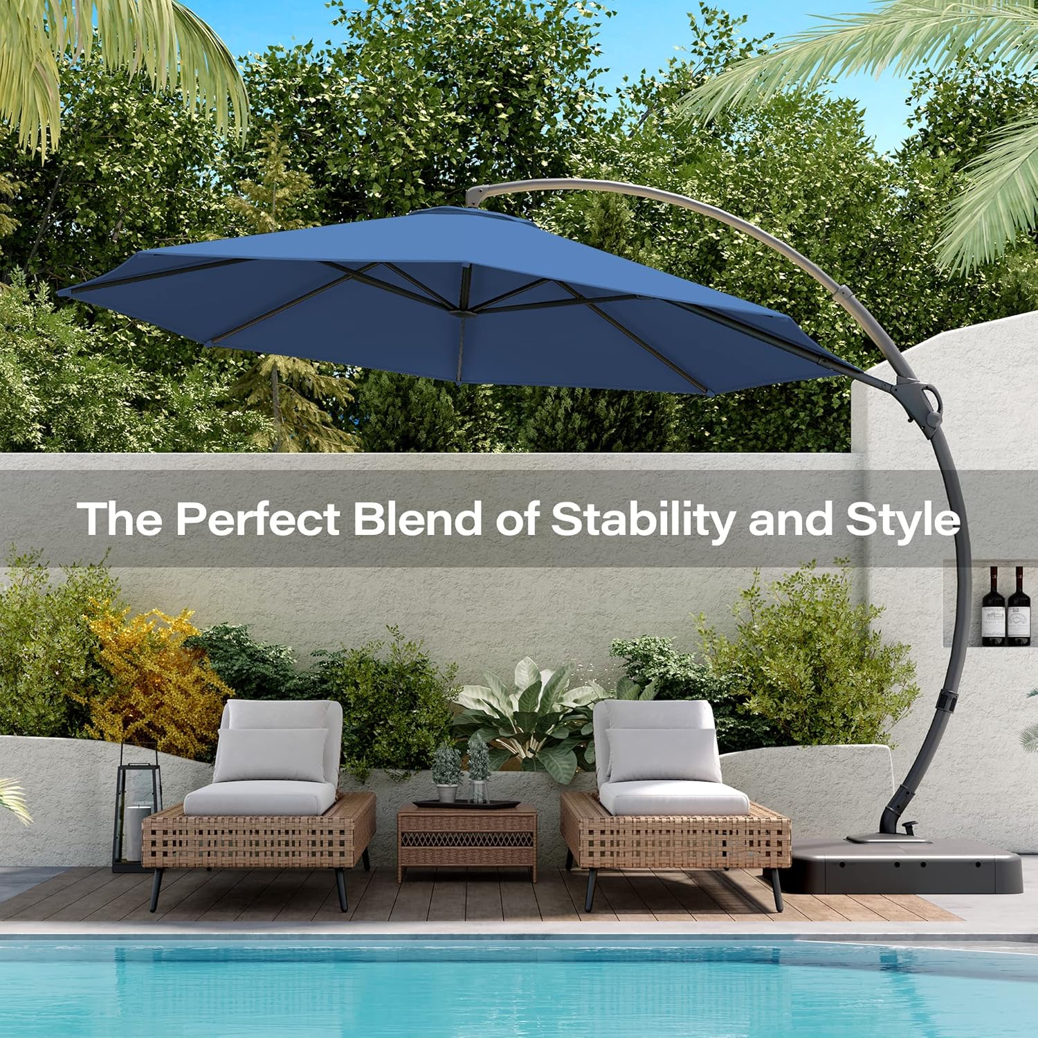 LAUSAINT HOME Outdoor Patio Umbrella with Base included 11 FT Deluxe Curvy Cantilever Umbrella