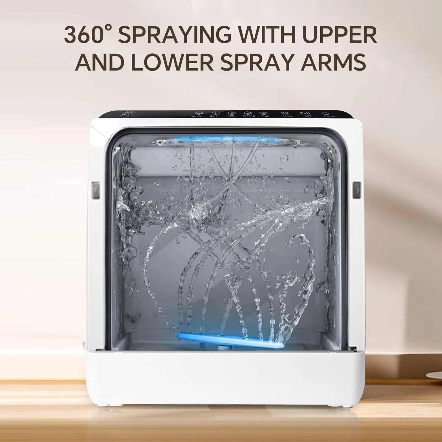 Mini countertop dishwasher. Compact dishwasher with drying function. Double spray arms. Portable countertop dishwasher