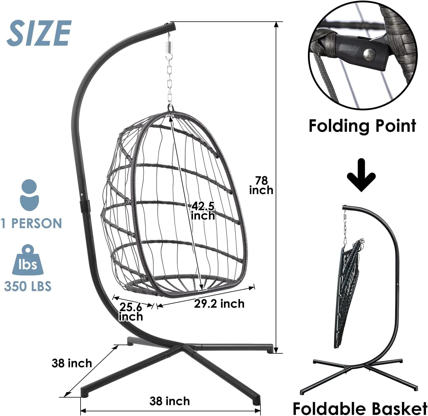 Yechen Indoor Outdoor Egg Hanging Chair Patio Wicker Swing Egg Chair Indoor Swinging Chair