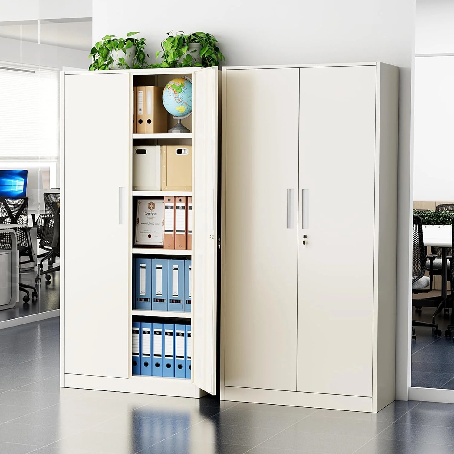 Greenvelly Metal Storage Cabinet, 72 Black Locking Metal Cabinet with 2 Doors and 4 Adjustable Shelves, Lockable Garage Storage Cabinets for Home Office, Garage, Kitchen, Living Room