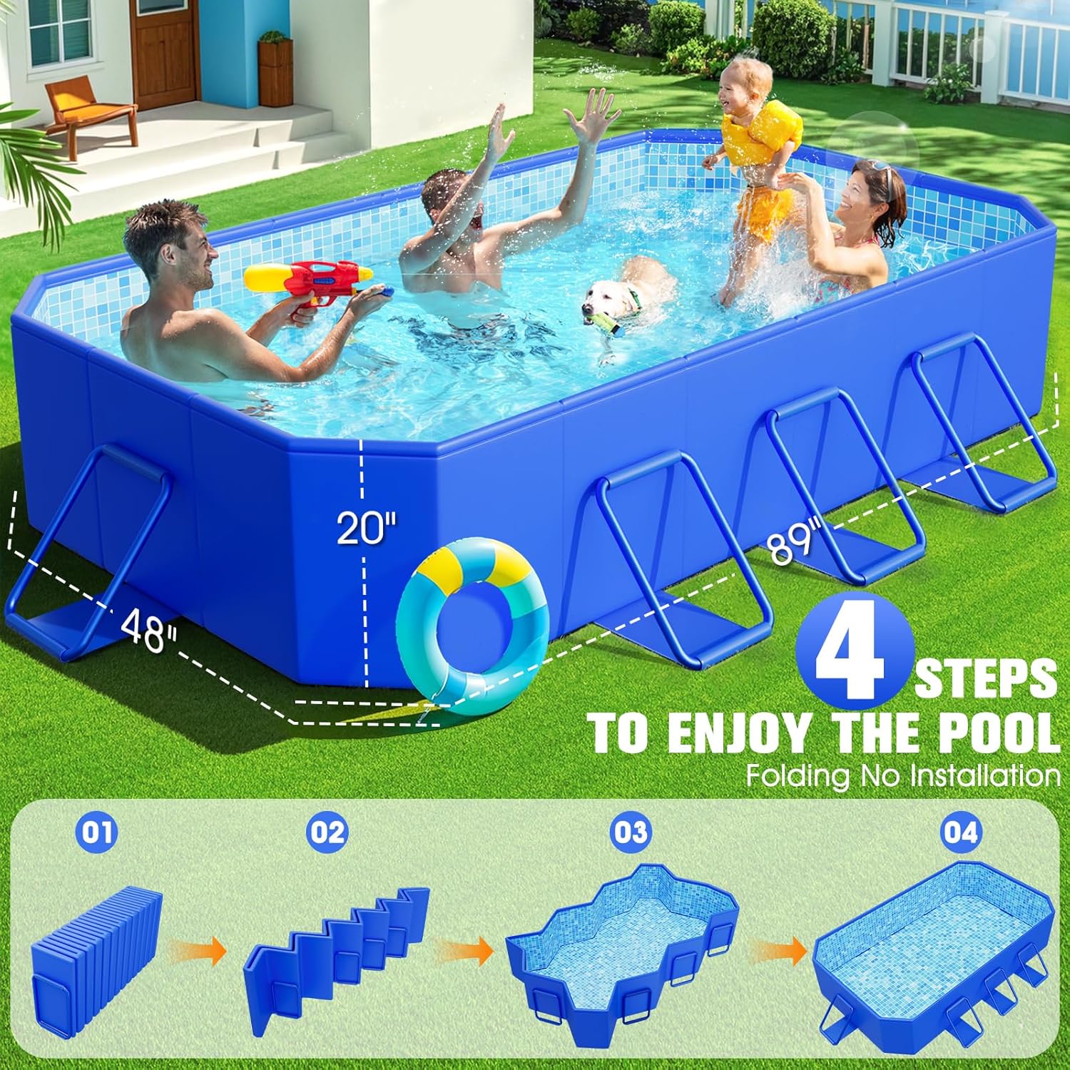 Foldable Pool, Large Non-Inflatable Swimming Pool for Kids,Adult Collapsible Pools Hard Plastic Shell, Oversized Thickened,Portable Folding Kids Pools for Backyard-Mosaic Design-89x48x20