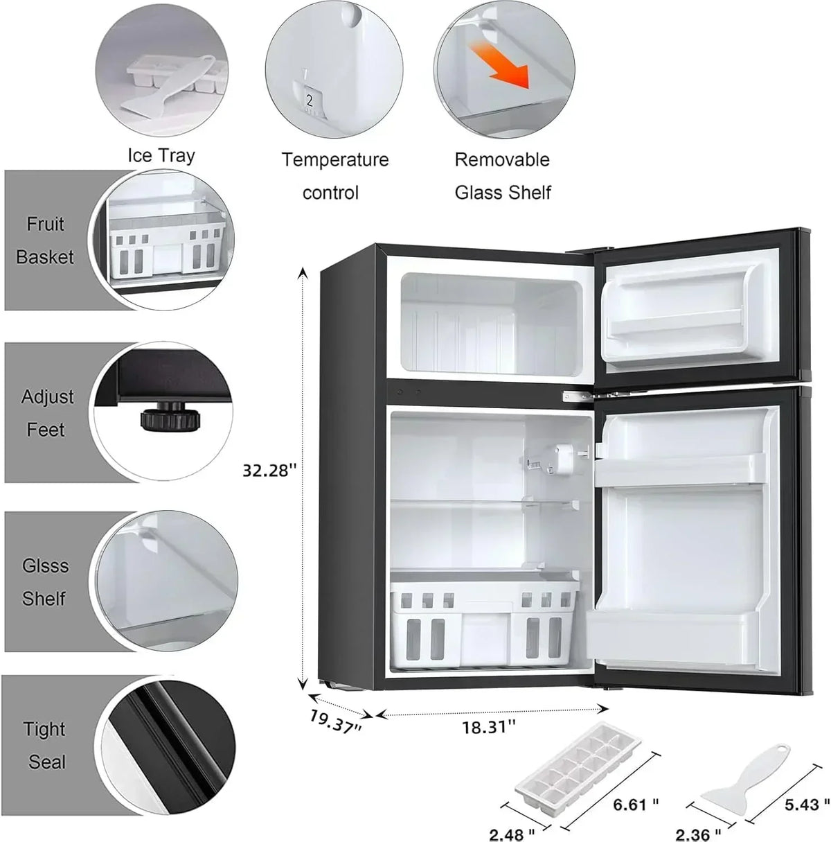 Antarctic Star Compact Mini Refrigerator Separate Freezer Small Fridge Double 2-Door
