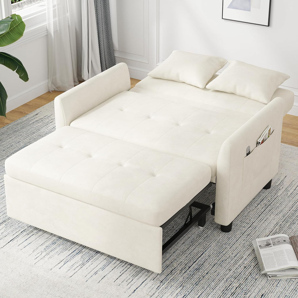 Sleeper Sofa Bed, 3 in 1 Convertible Sleeper Couch Bed Pull Out, Small Loveseat Sofa, Futon Sofa Bed Full Size, 46 Velvet Love Seat