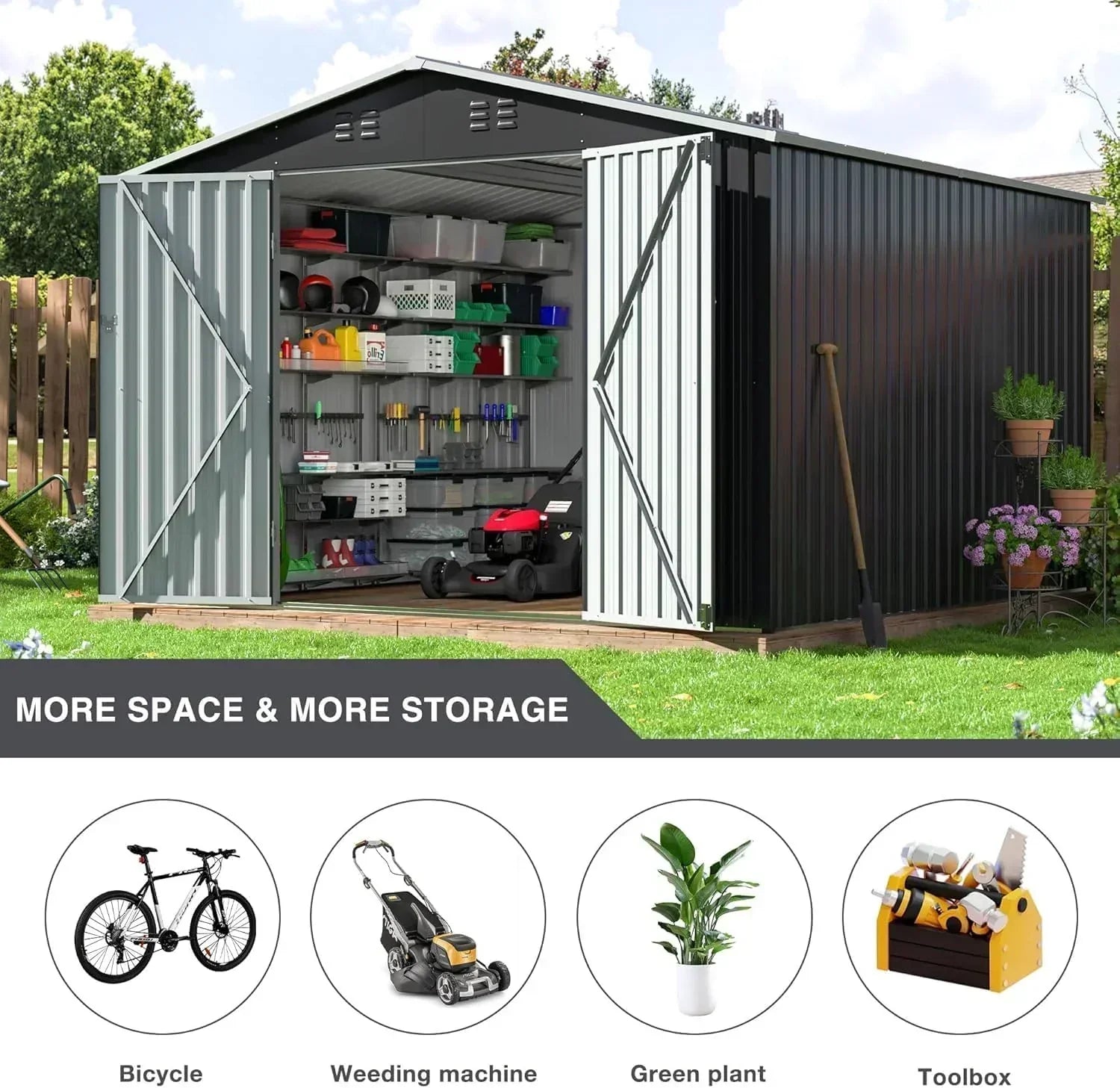 Polar Aurora 8 x 12 FT Outdoor Storage Shed Metal Garden Shed with Updated Frame Structure