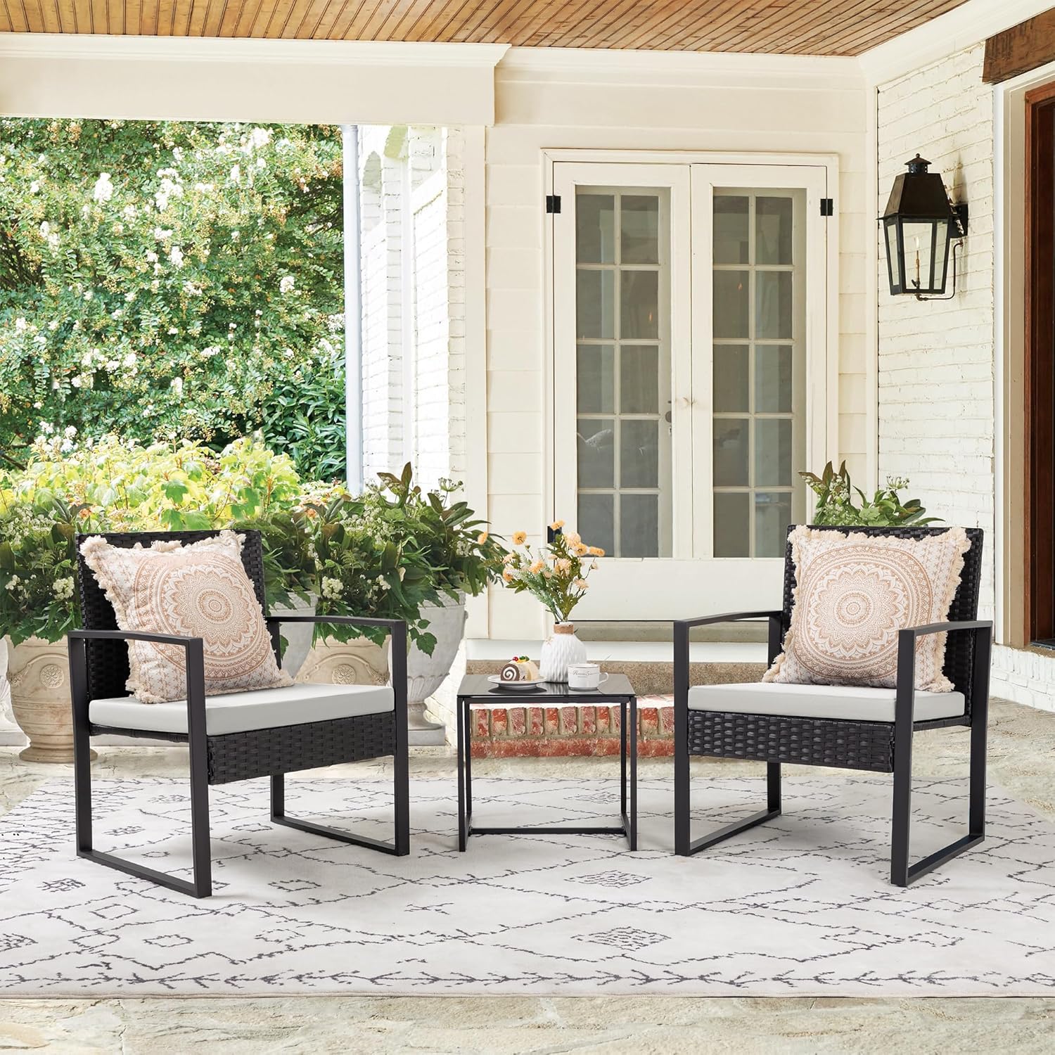 Flamaker 3 Pieces Patio Set Outdoor Wicker Furniture Sets Modern Rattan Chair Conversation Sets