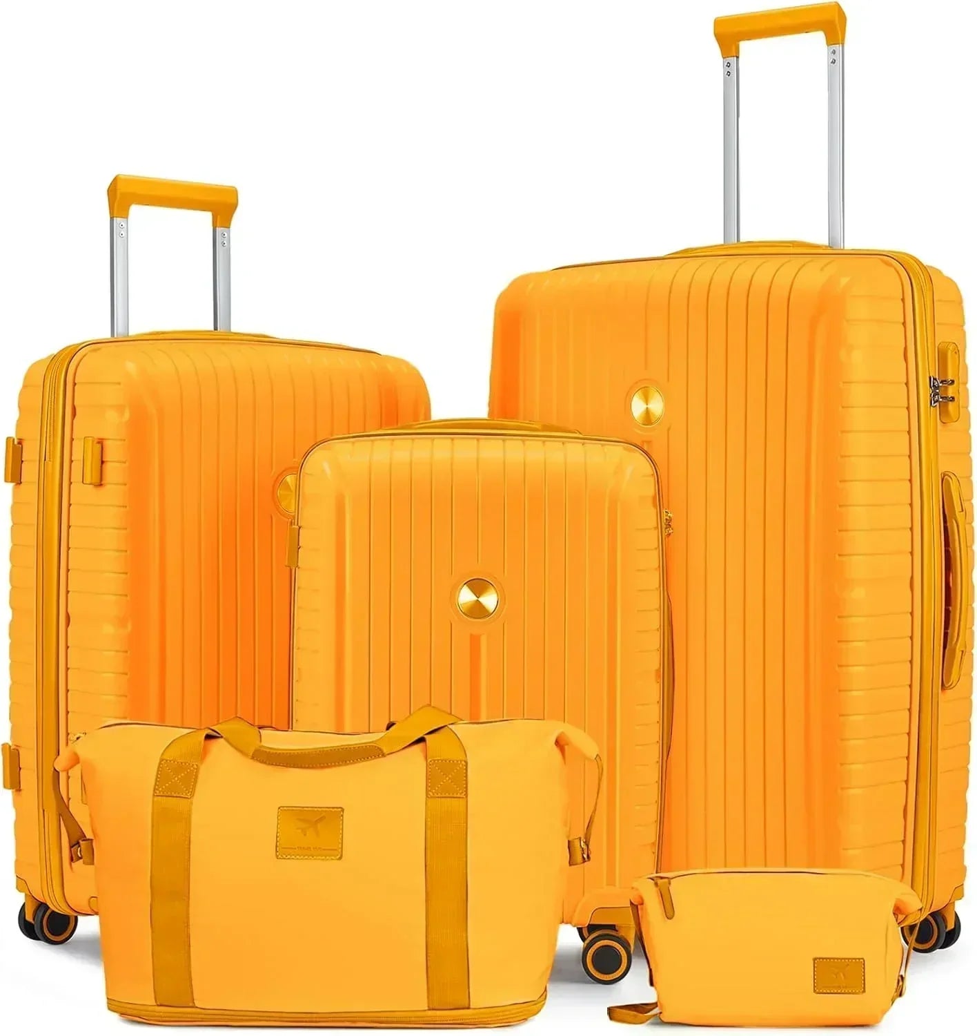 5-piece PP hardshell lightweight travel carry-on luggage set with dual spinner wheels