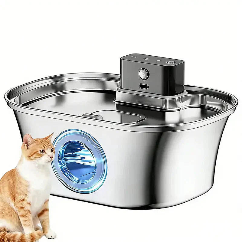 Wireless Cat Water Fountain 3.2L Rechargeable Battery with Motion Sensor Filter and Stainless Steel Bowl