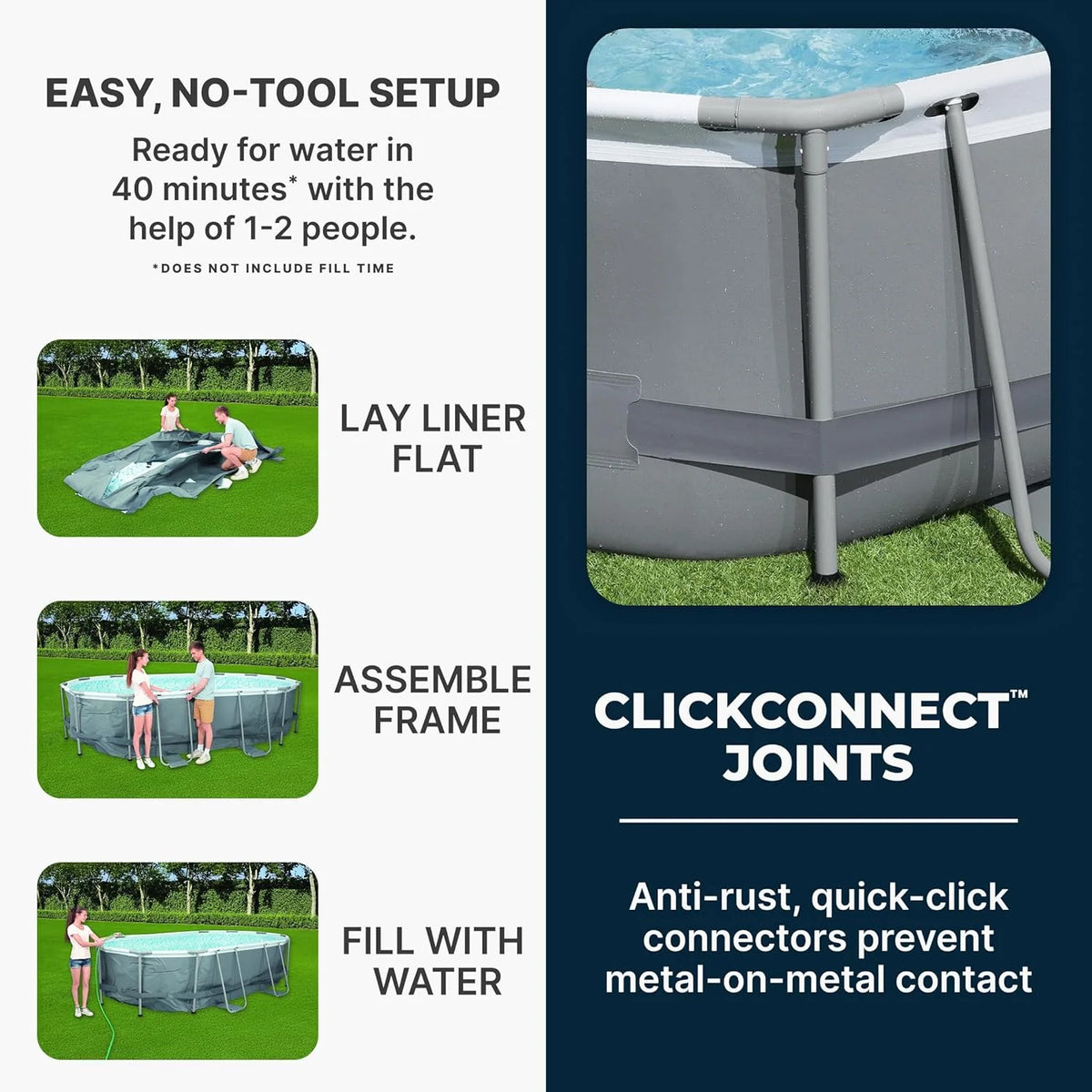 Power Steel 14' x 8'2 x 39.5 Oval Above Ground Pool Set | Includes 530gal Filter Pump, Ladder, ChemConnect Dispener