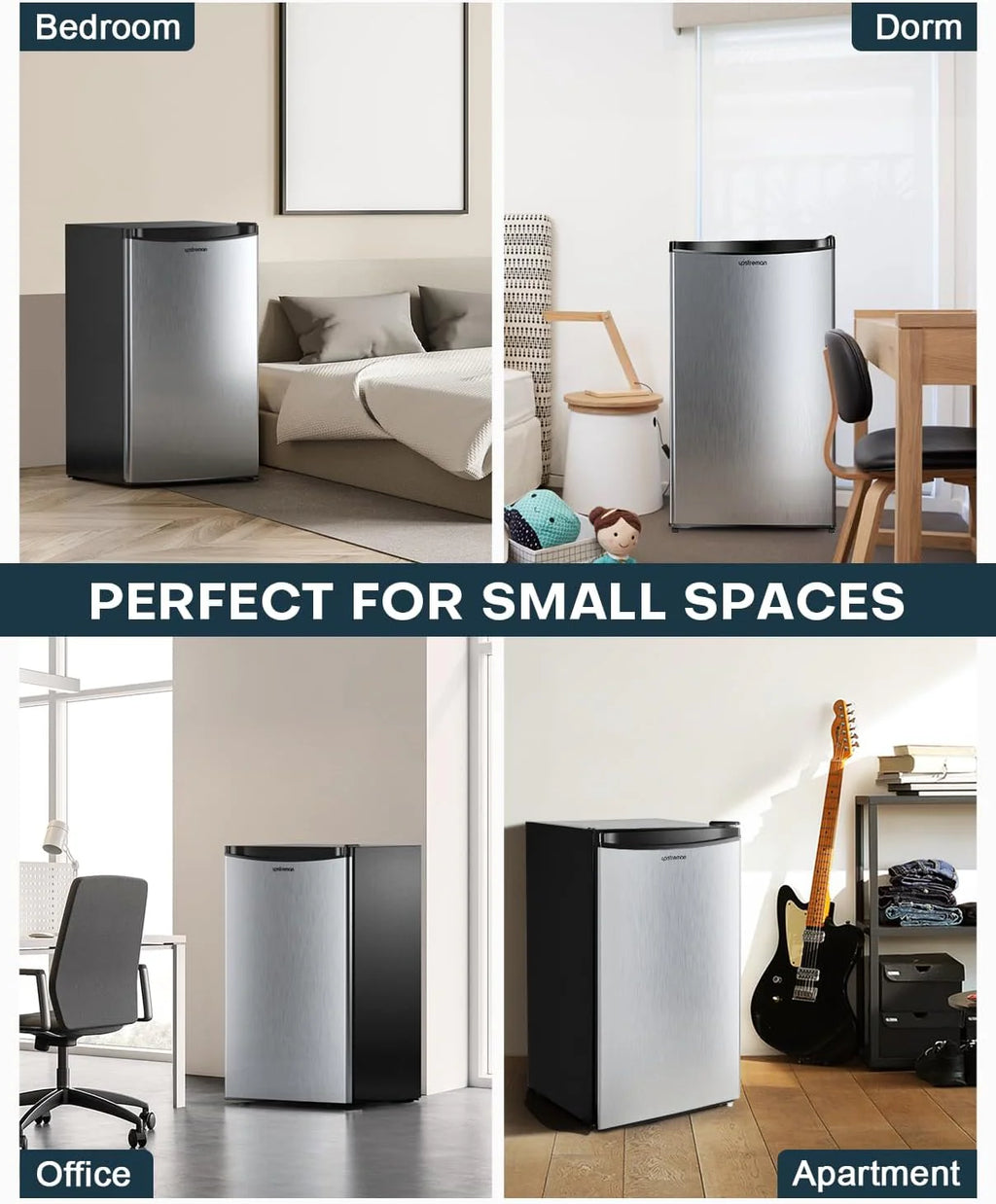 Upstreman 3.2 Cu.Ft Mini Fridge with Freezer, Single Door Mini Fridge, Dorm Fridge, Adjustable Thermostat, Mini Refrigerator