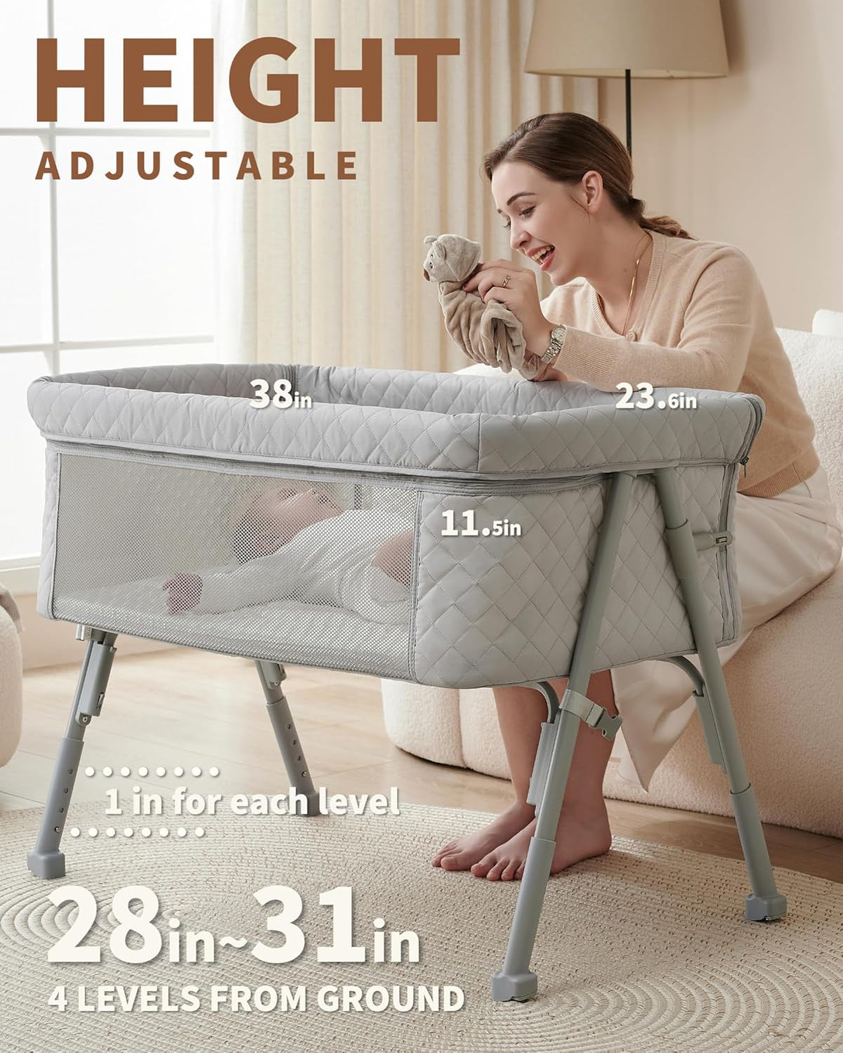 Bassinet Bedside Sleeper Baby Crib for Newborn Baby Bassinets Bedside Sleeper 4 Auto-Lock