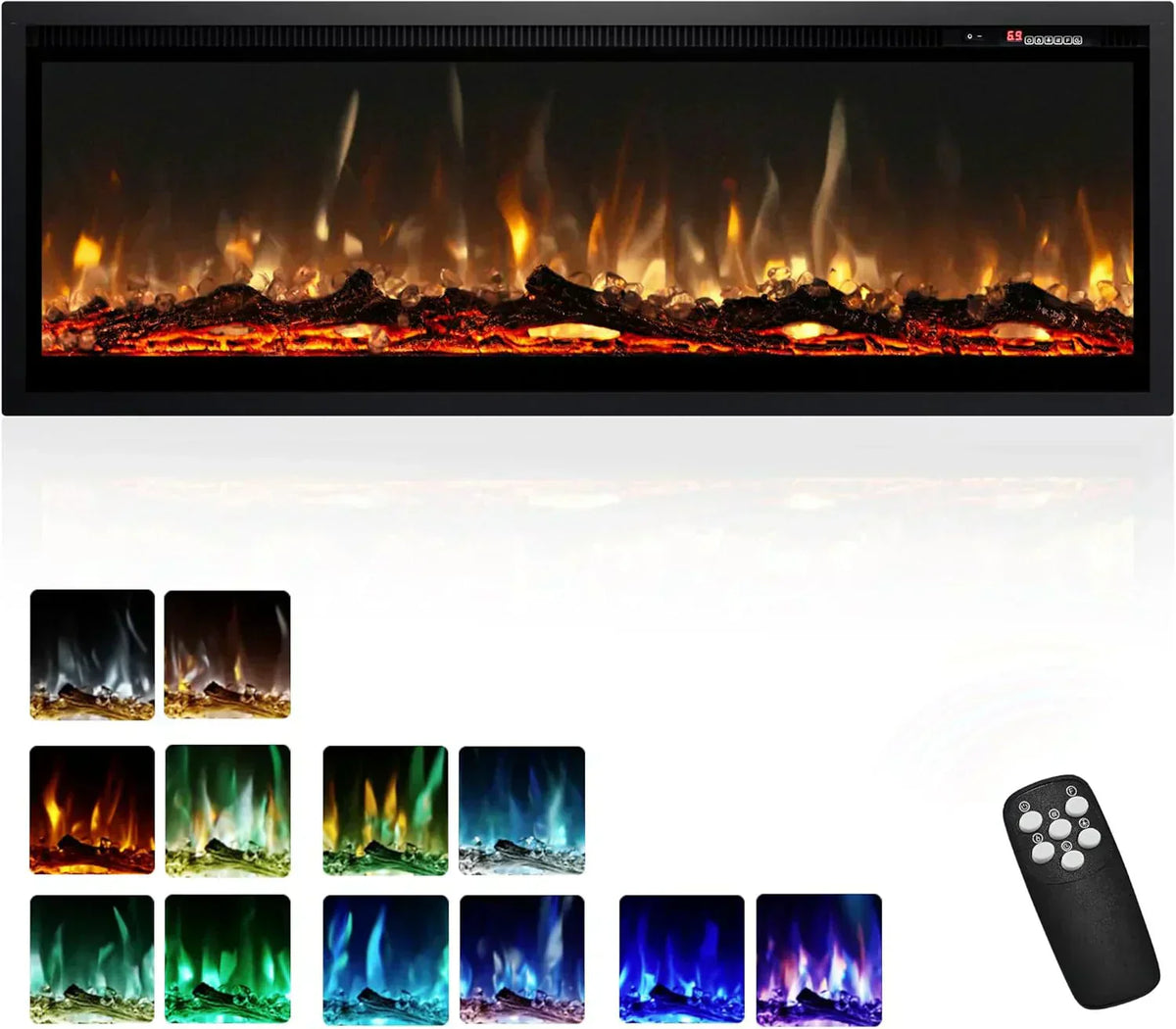 EUHOMY 50 Inch Electric Fireplace Wall Recessed Adjustable Flame Color Fireplace Heater