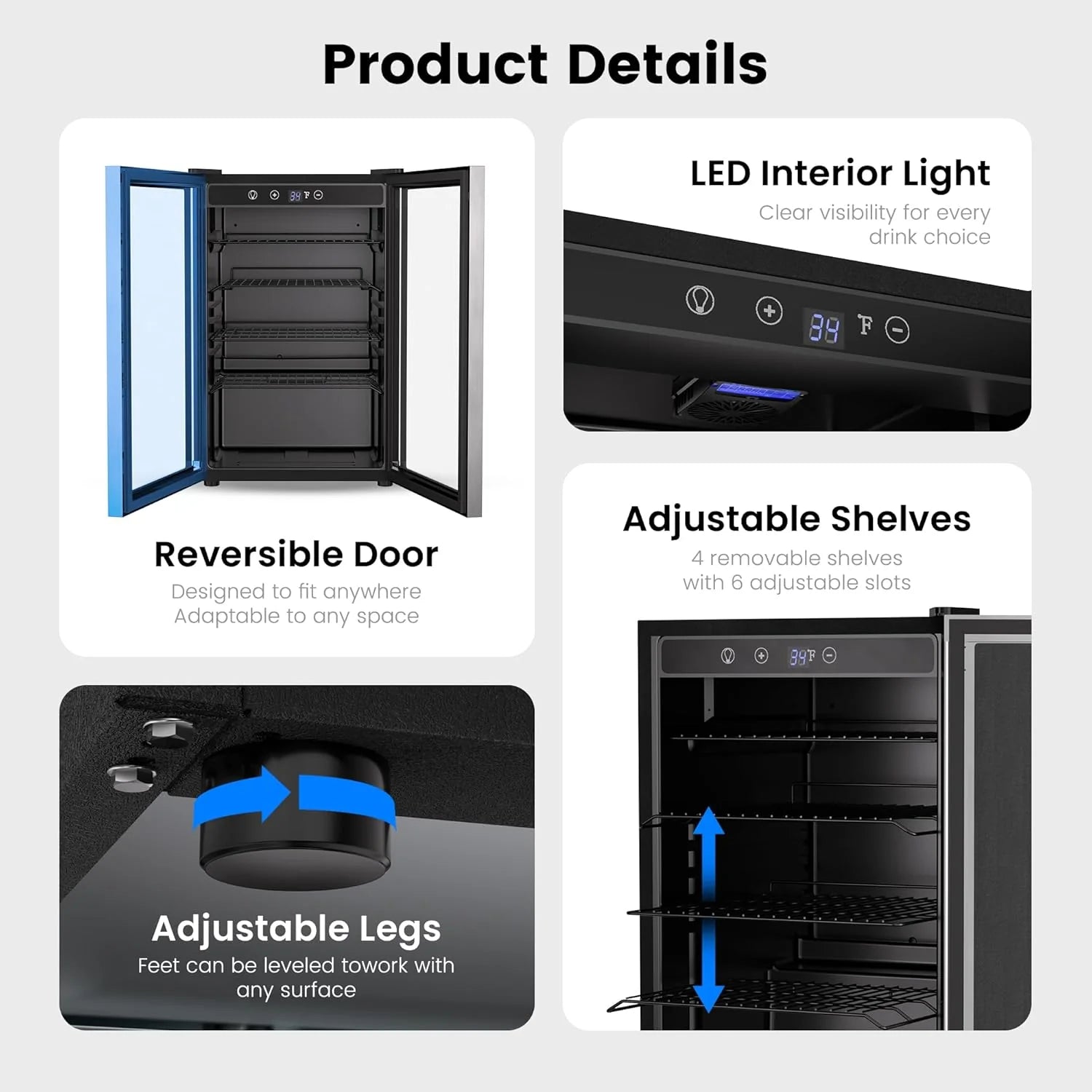Beverage Refrigerator Cooler - 126 Can Mini Fridge Glass Door for Drinks Soda Beer Wine - Small Refrigerator for Office Bedroom Home Bar, 4 Adjustable Shelves, 3.2 Cu.Ft, Silver