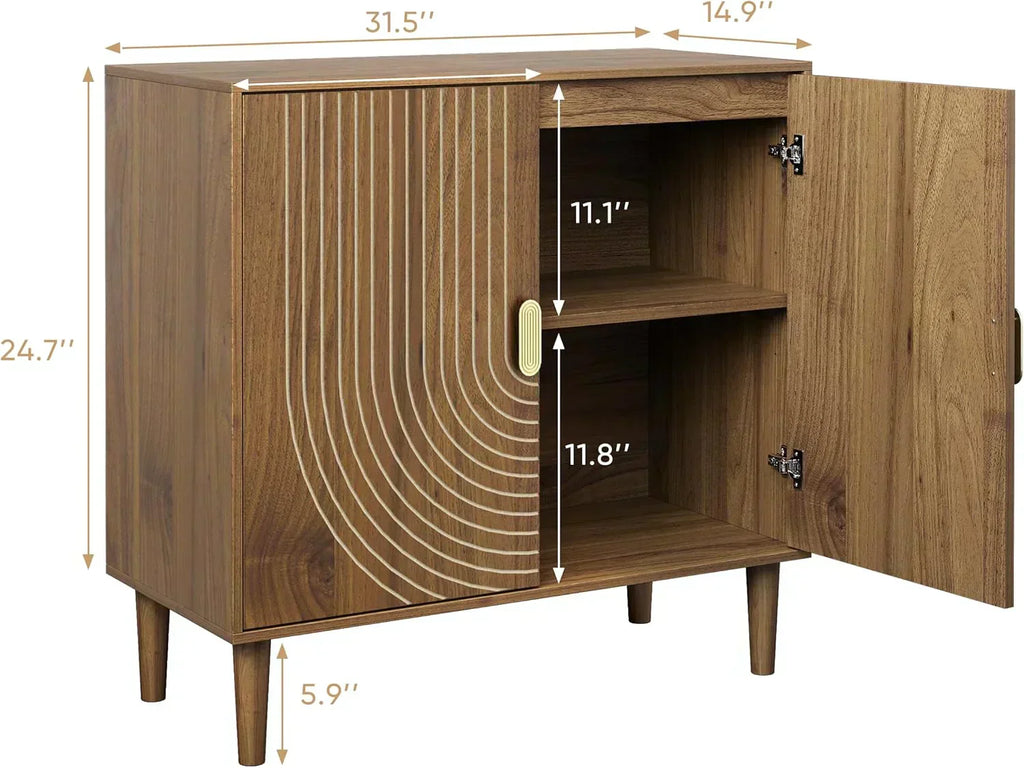Walnut sideboard freestanding dining cabinet with cable channel design wooden storage cabinet