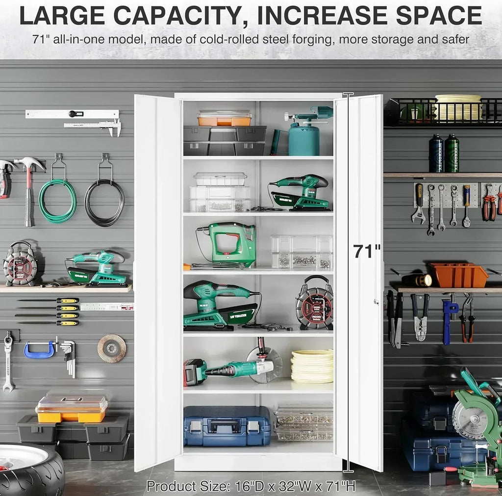 Metal Storage Cabinet with 2 Doors and 6 Shelves Black Metal Cabinet Garage Storage Cabinet