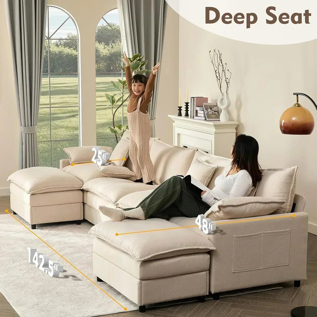 108 Inch U Shape Sofa Sectional Sofa Comfortable Cloud Sofa Living Room Deep Seat Sofa