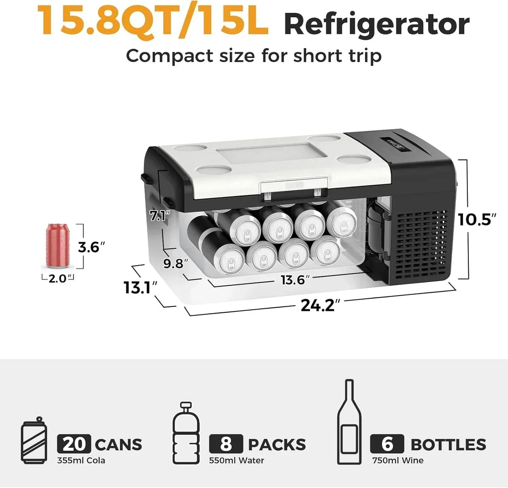 12V Refrigerator 21 Quart Portable Freezer 50 Hours Keep Cool Electric Cooler Car Refrigerator