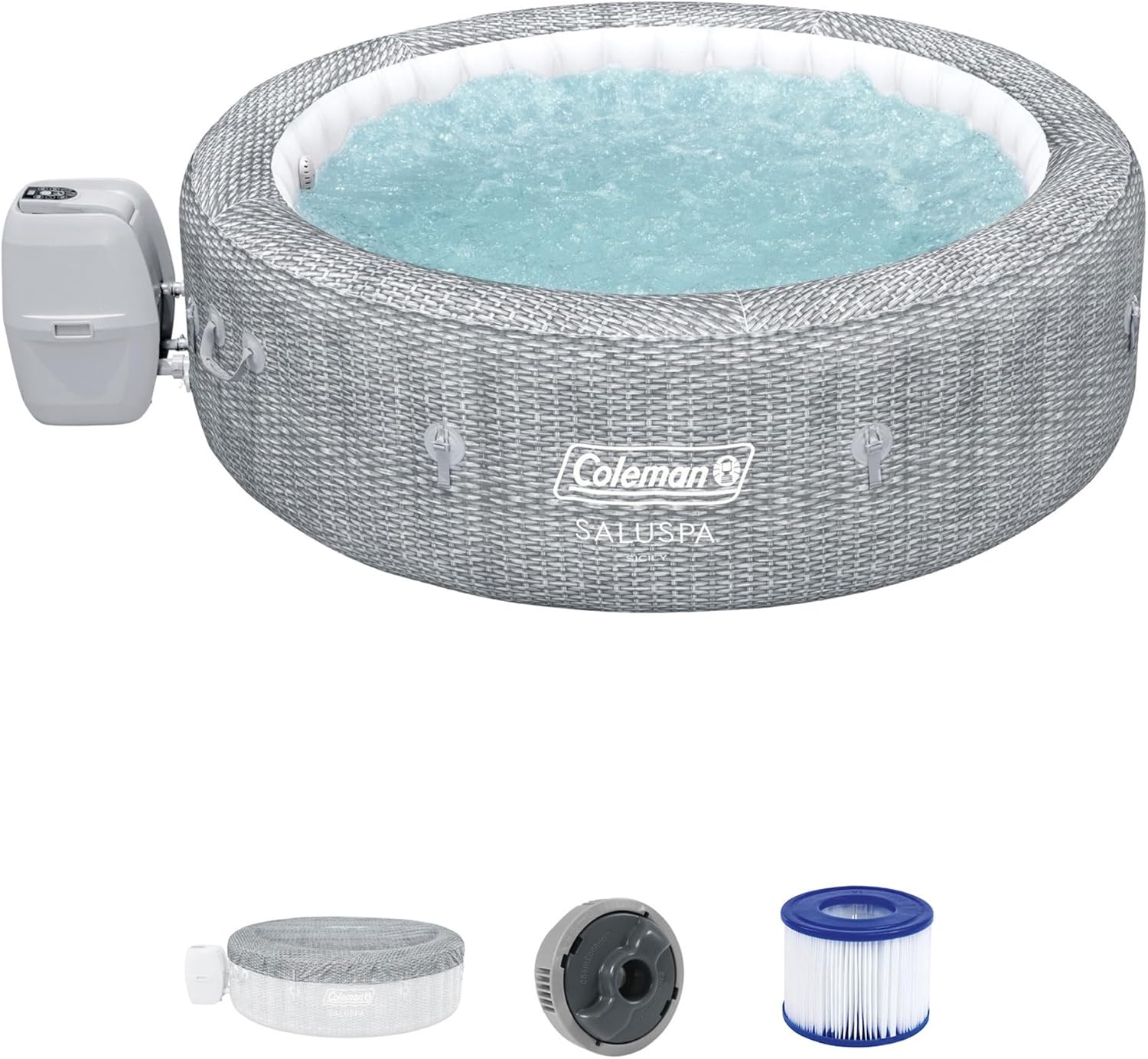 SaluSpa Sicily AirJet 7 Person Inflatable Hot Tub Round Portable Outdoor Spa 180 Soothing AirJets