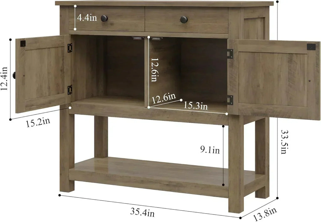 Farmhouse style console table coffee bar entry table with storage rack sofa table
