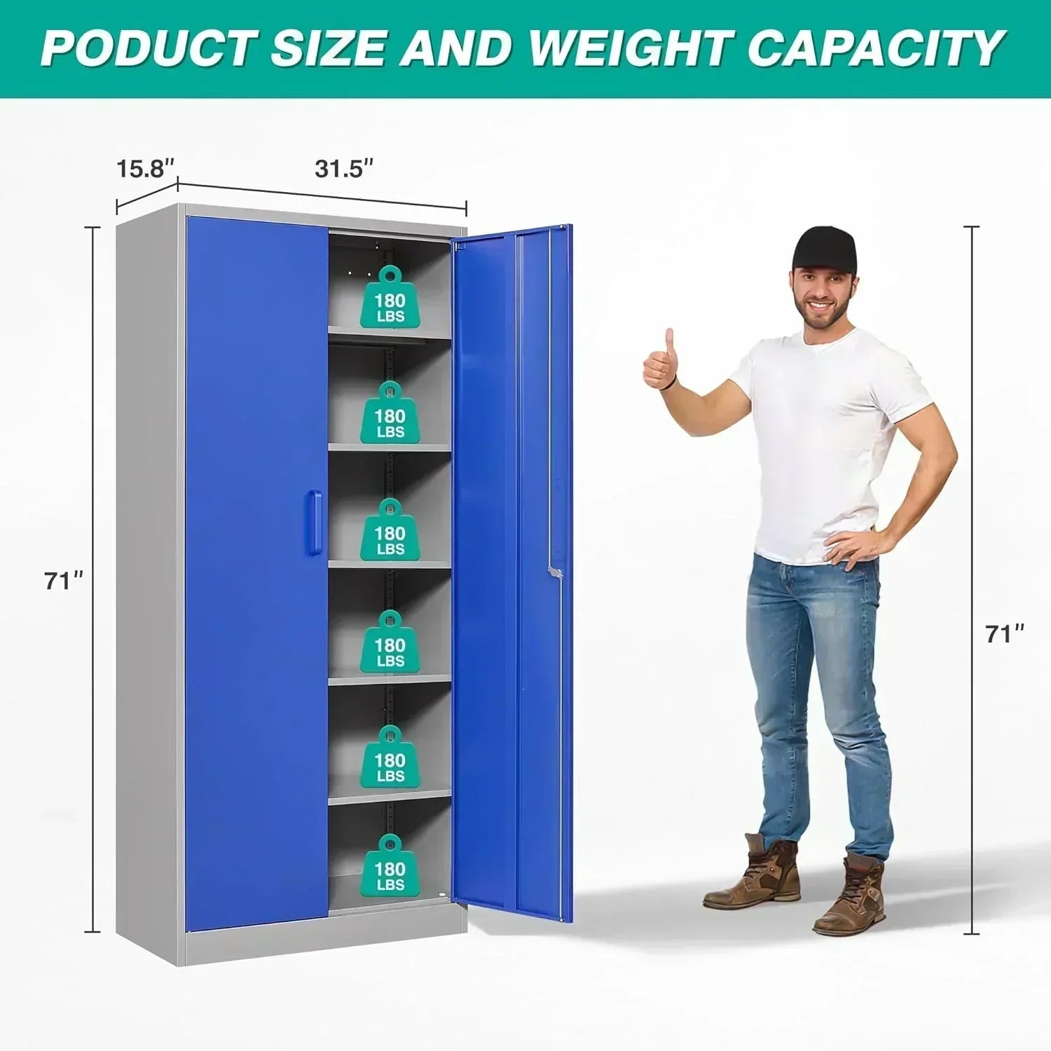 Metal Storage Cabinet with 2 Doors and 6 Shelves Black Metal Cabinet Garage Storage Cabinet