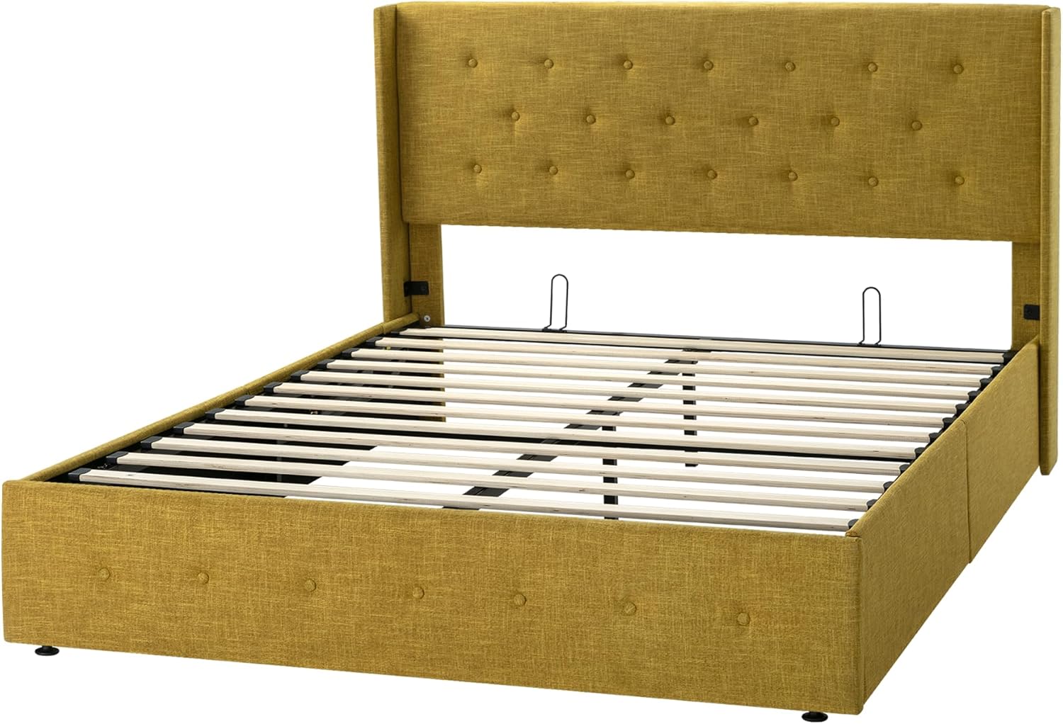 Allewie Queen Size Lift Up Storage Bed Modern Wingback Headboard Hydraulic Support