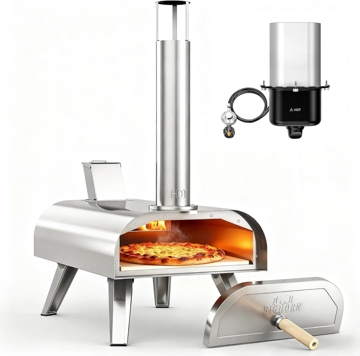 BIG HORN OUTDOORS 12 Multi-Fuel Pizza Oven, Portable Outdoor Pizza Oven, Wood Fired