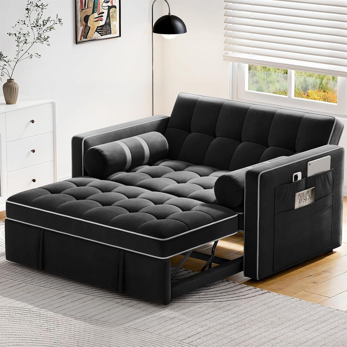 Pipishell 3 in 1 Convertible Sleeper Sofa Bed Pull Out Couch for Living Room USB Ports Side Pockets