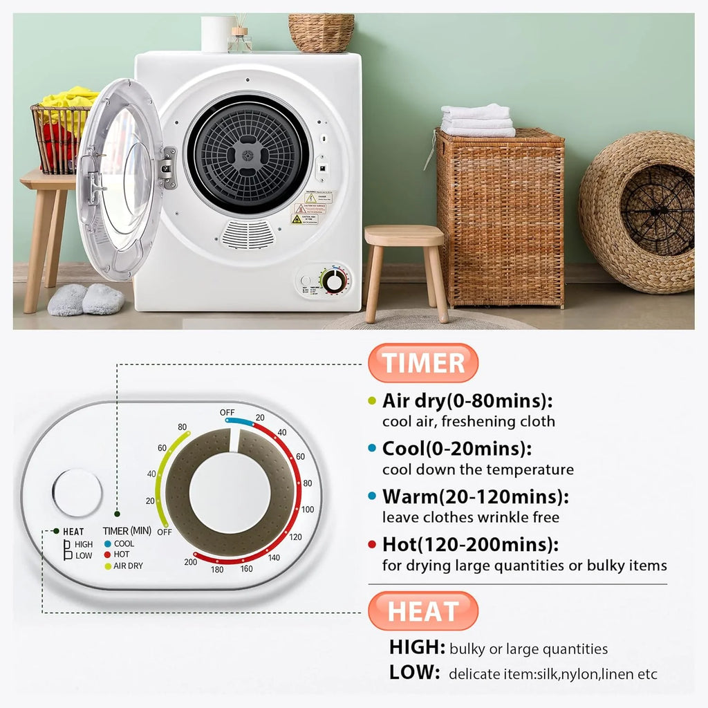 Euhomy 110V Portable Clothes Dryer 850W Compact Laundry Dryers 1.5 cu.ft