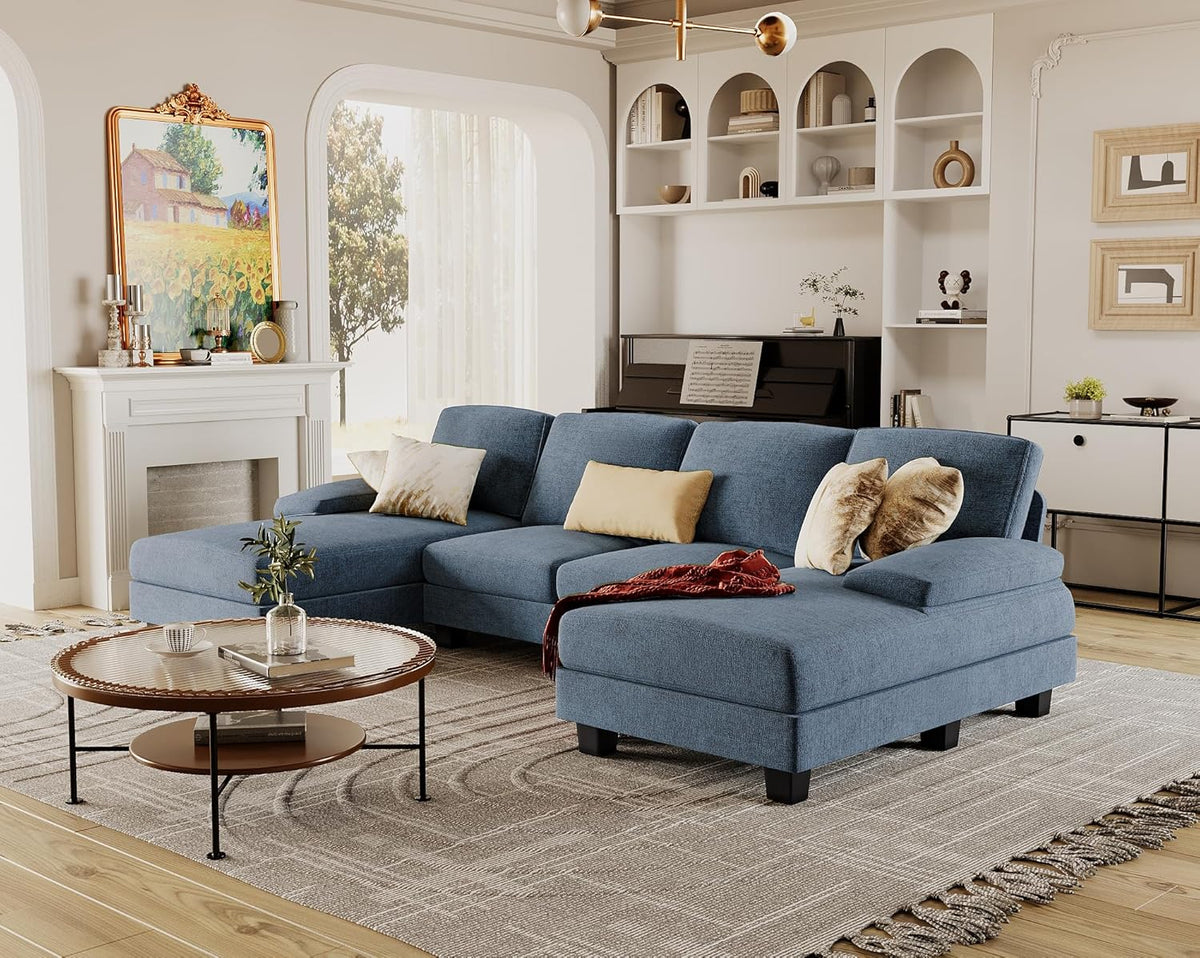 Furmax Sectional Couches for Living Room U-Shaped Sofa Couch Linen Fabric 4 Seat Sofa Set