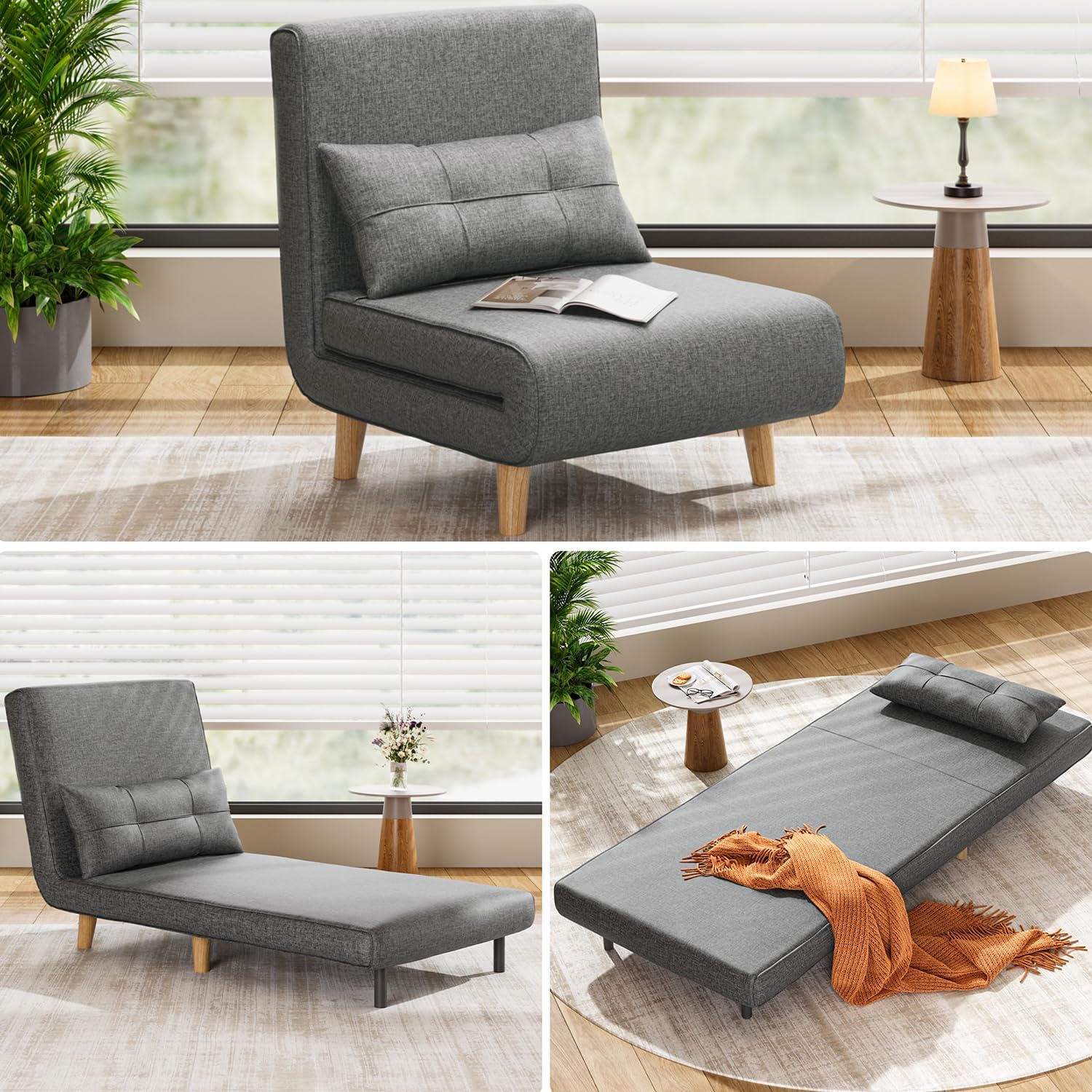 3-in-1 sleeper chair bed convertible chair bed futon sofa with adjustable backrest