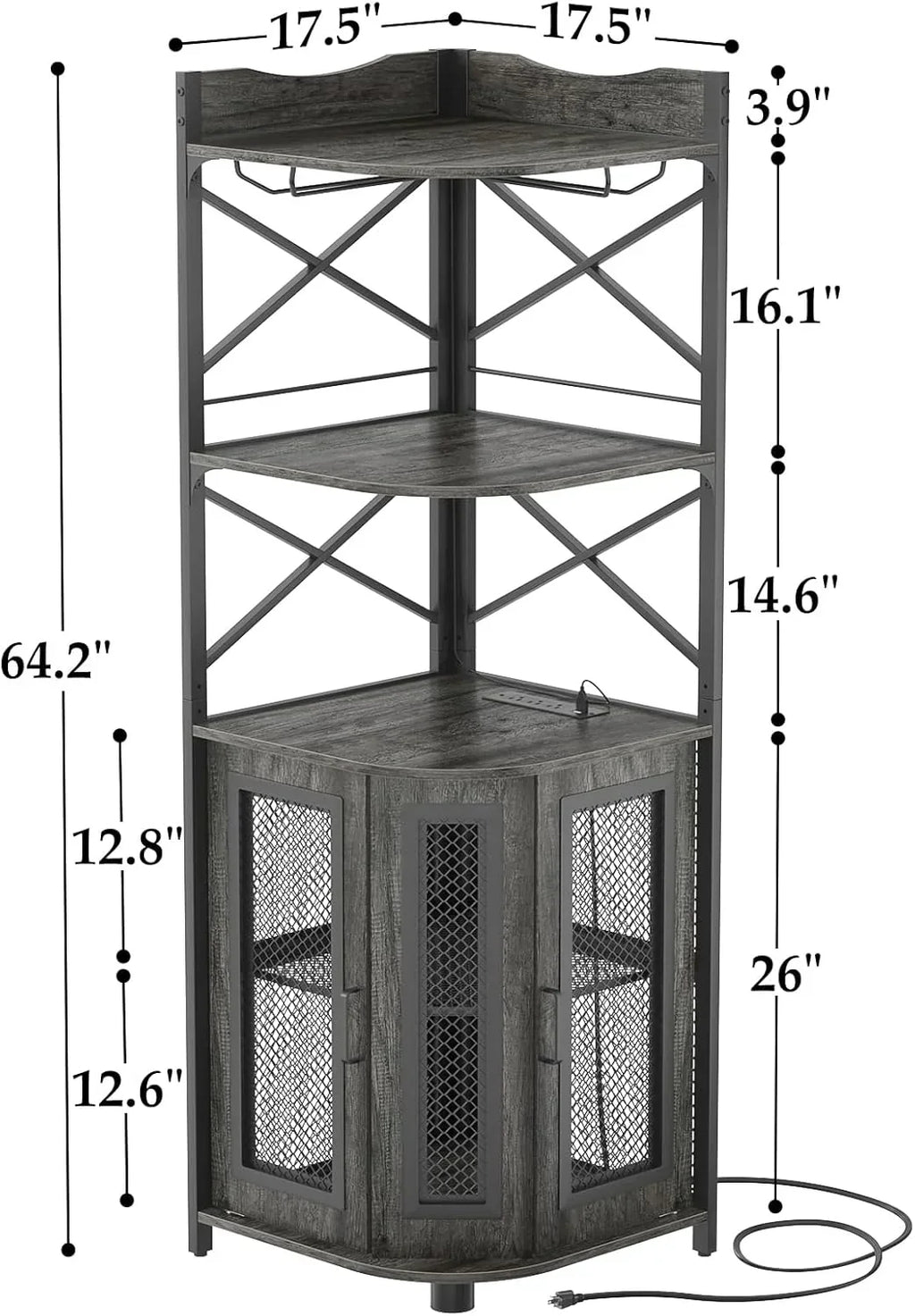 Corner bar cabinet with power socket industrial style wine cabinet light strip and glass rack