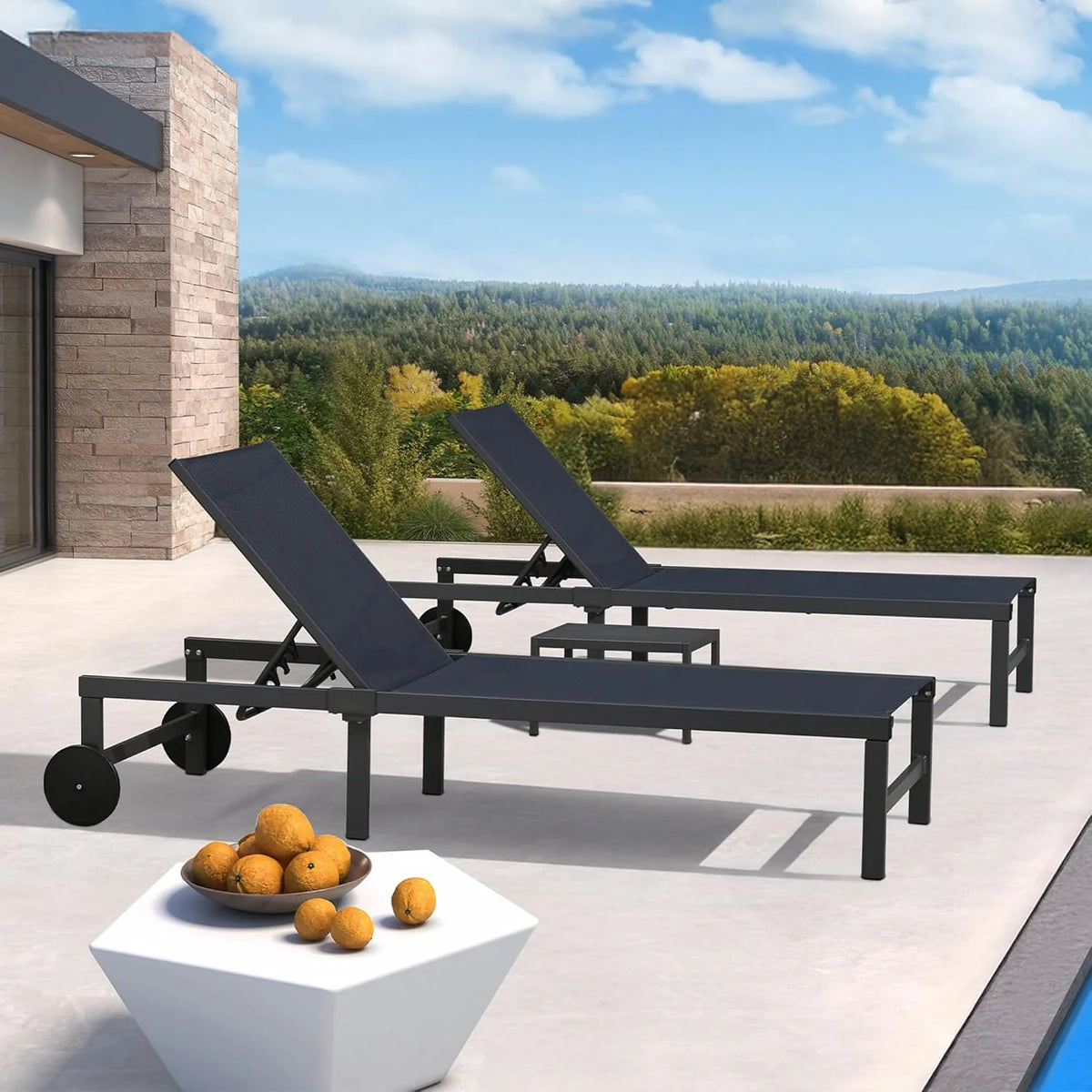 PURPLE LEAF Patio Tanning Lounge Chair Set with Face Down Hole Outdoor Aluminum Adjustable Reclining Chairs Wheels Pillows and Table for Poolside Beach Sunbathing Lounger, Beige