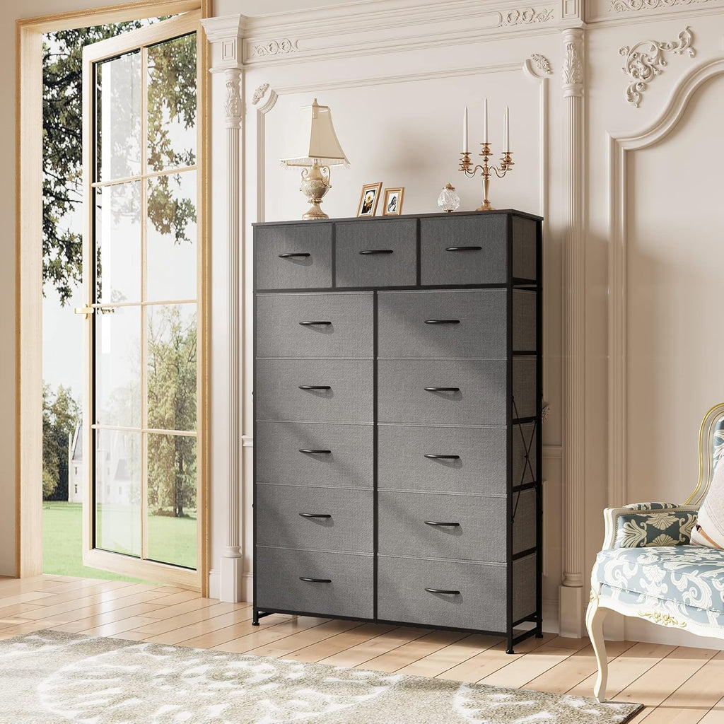 WLIVE Storage Organizer Unit with 13 Fabric Bins Storage Drawers Organizer with Steel Frame