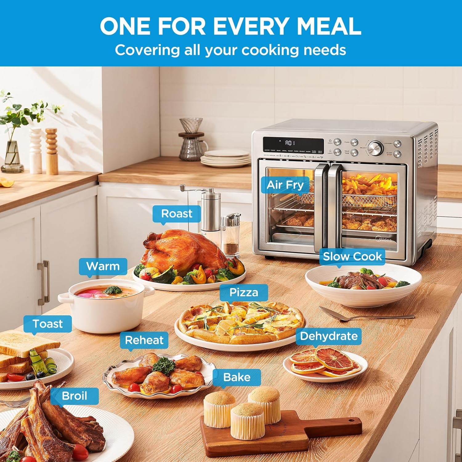 Midea Flexify French Door Toaster Oven Air Fryer Combo, 26.4 QT, Extra Large Air Fryer Countertop