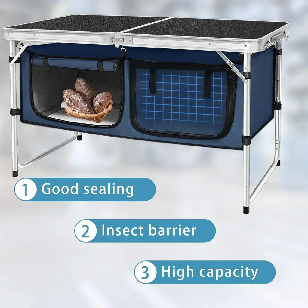 Outdoor Folding Table Aluminum Lightweight Height Adjustable with Storage Organizer
