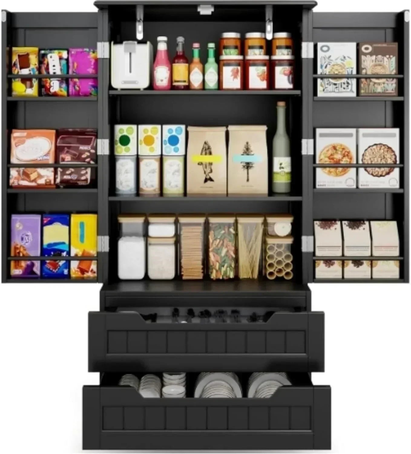 Gizoon Kitchen Pantry Cabinet with Drawers Freestanding Bathroom Storage Cabinet with Doors